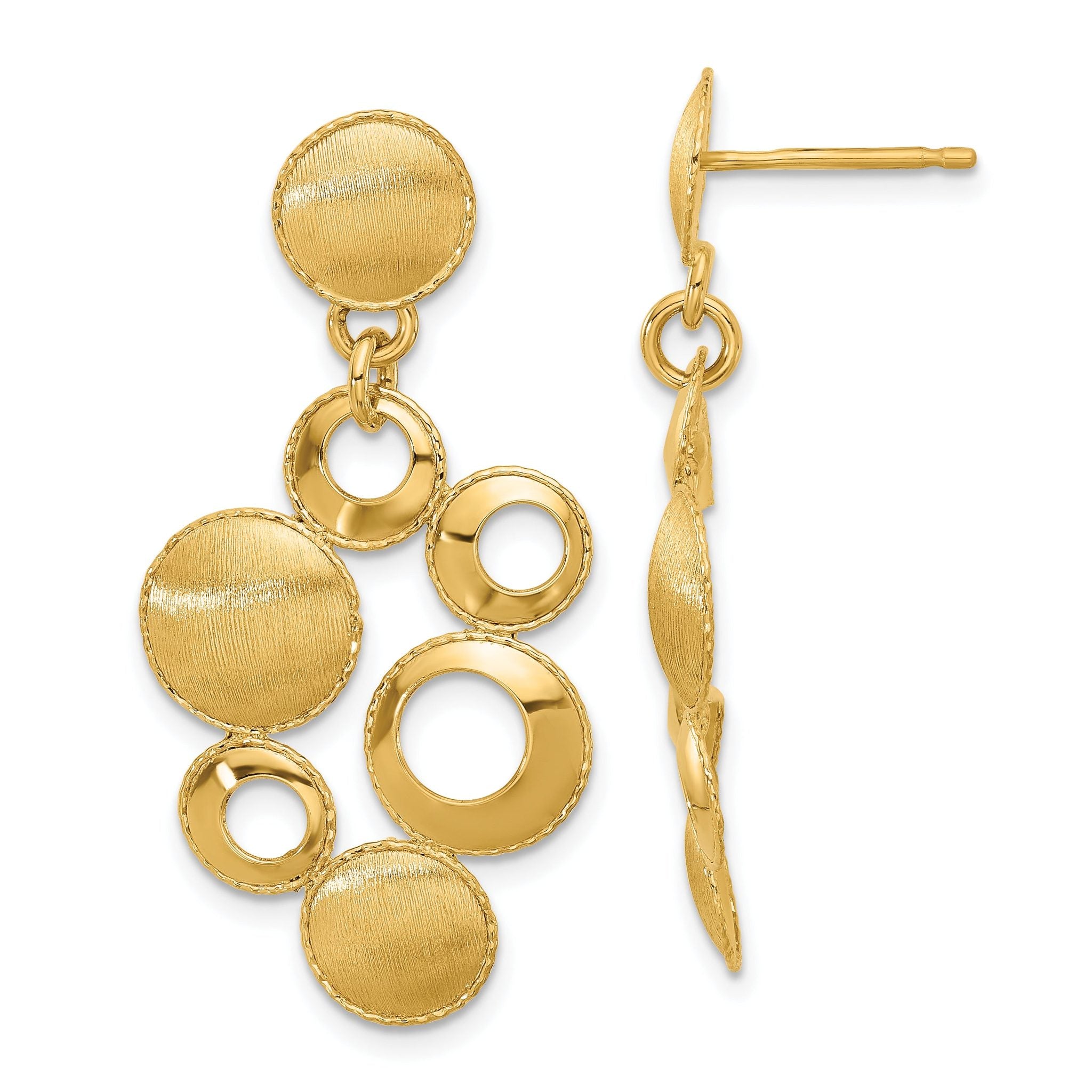 Leslie's' 14K Polished and Satin Circles Post Dangle Earrings Main image