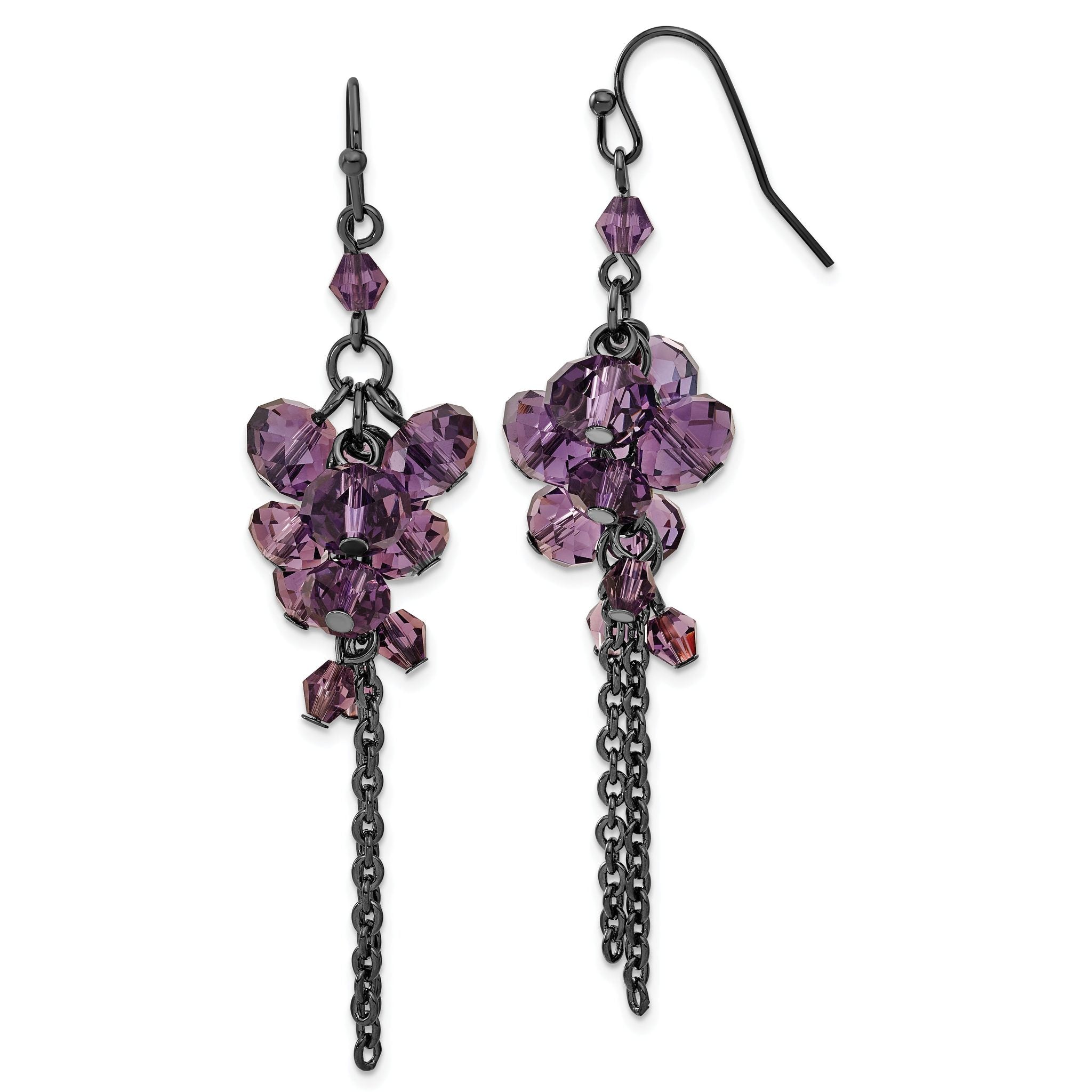 1928 Jewelry Black-plated Smokey Purple Glass Faceted Beads Cluster Dangle Earrings Main image
