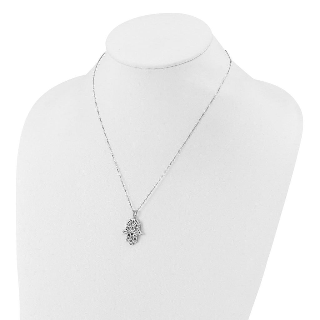 Cheryl M Sterling Silver Rhodium-plated Polished CZ Hamsa Necklace