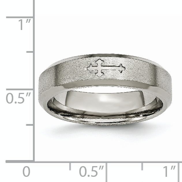 Cross Design Beveled Wedding Band in Titanium, 6mm