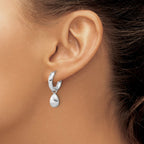 SS RH-plat Polish/Brushed Teardrop Huggie Hoop Earrings