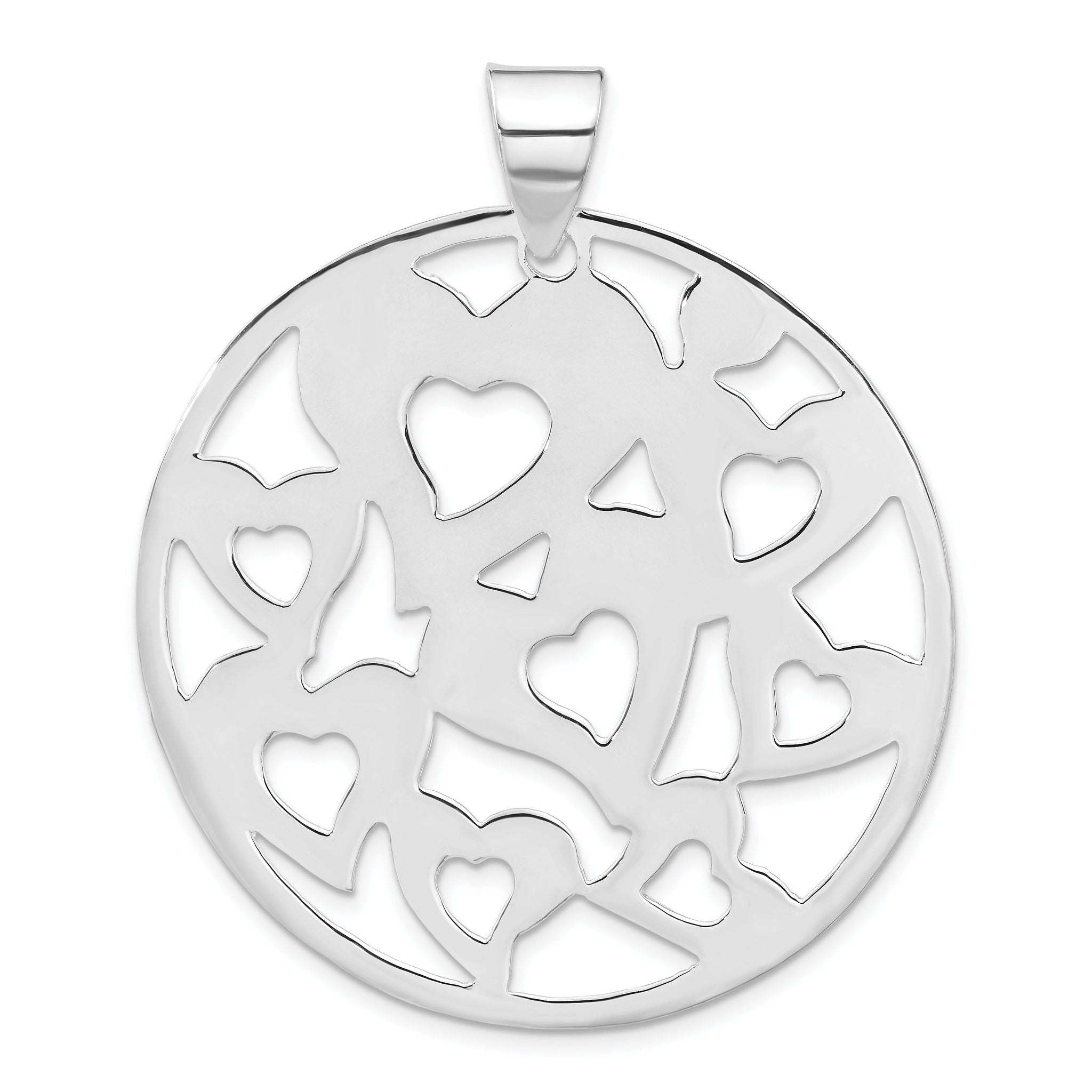 Sterling Silver Polished Cut-Out Hearts Circle Pendant Main image