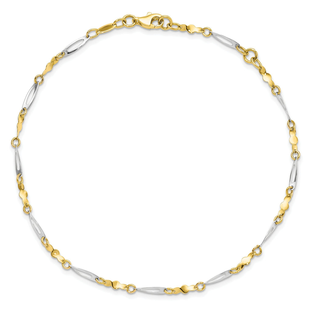10K Two-tone Polished Fancy Link 1in ext. Anklet