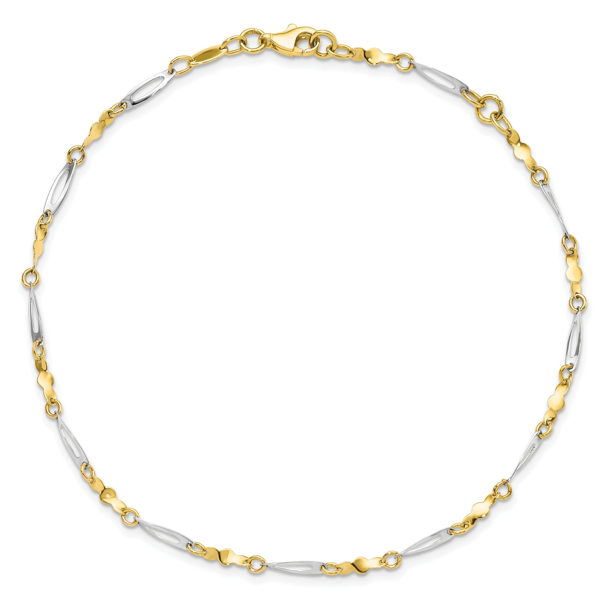 10K Two-tone Polished Fancy Link 1in ext. Anklet