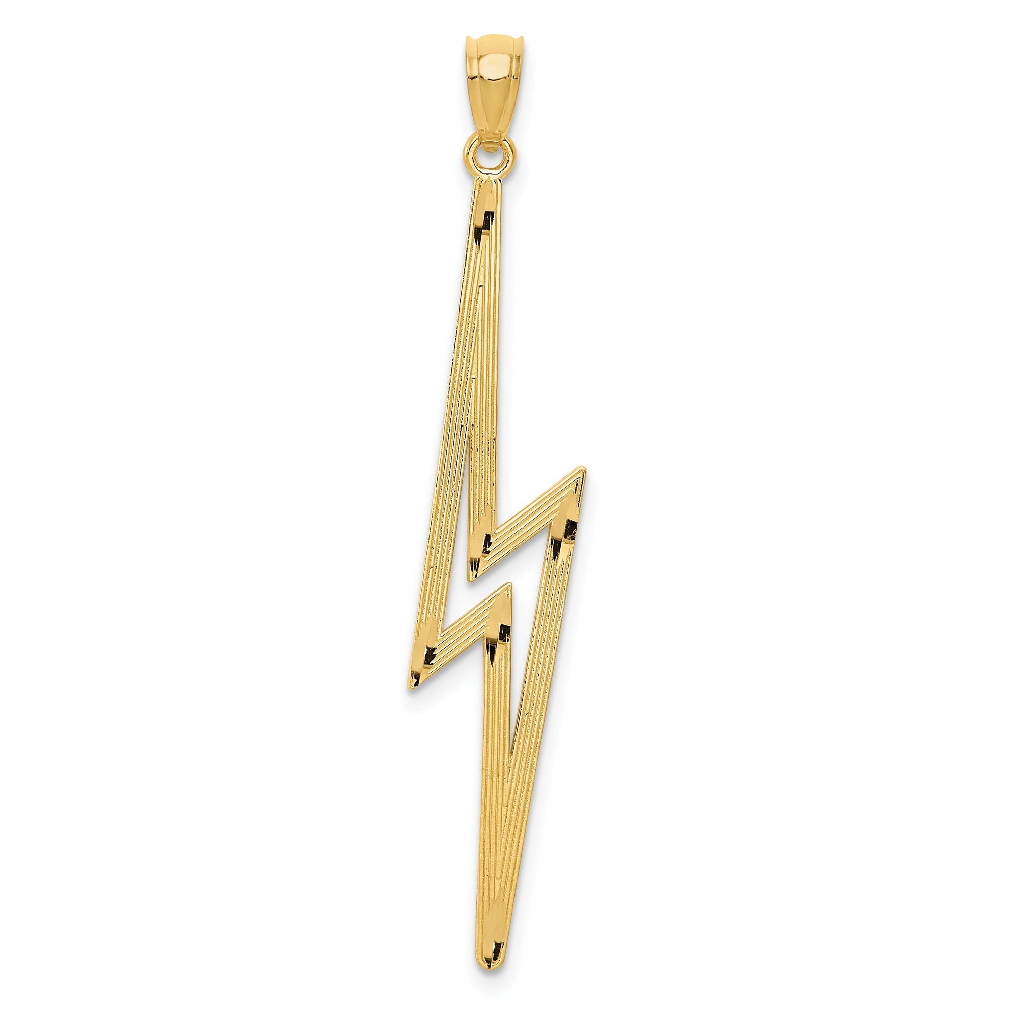 14K Gold Polished Lightning Bolt Pendant with Diamond-Cut Detailing for Men Main image