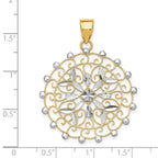 14K White Rhodium Diamond-Cut Filigree Pendant in Elegant Yellow Gold