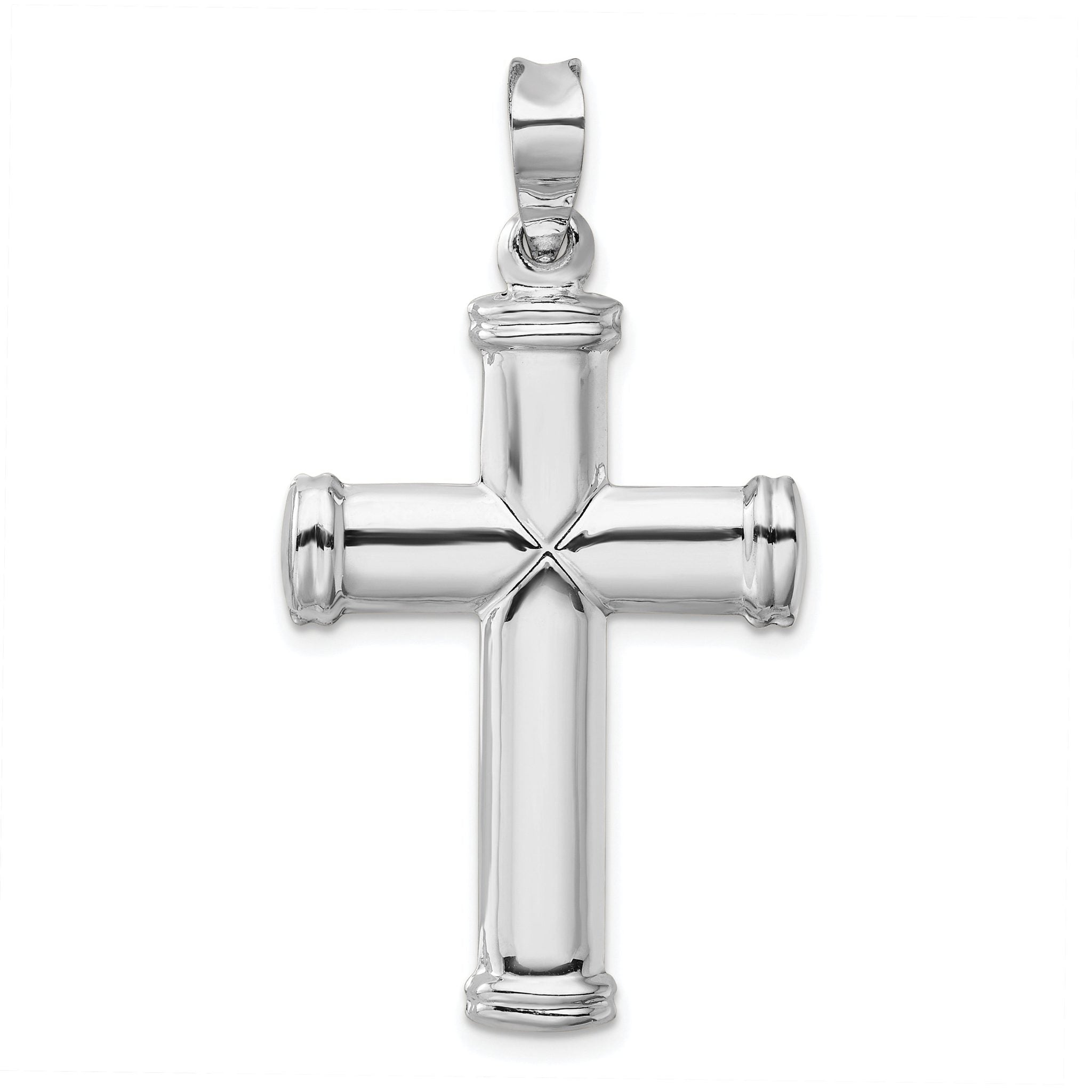 14K White Gold Polished 3D Cross Pendant with Rhodium Finish Main image
