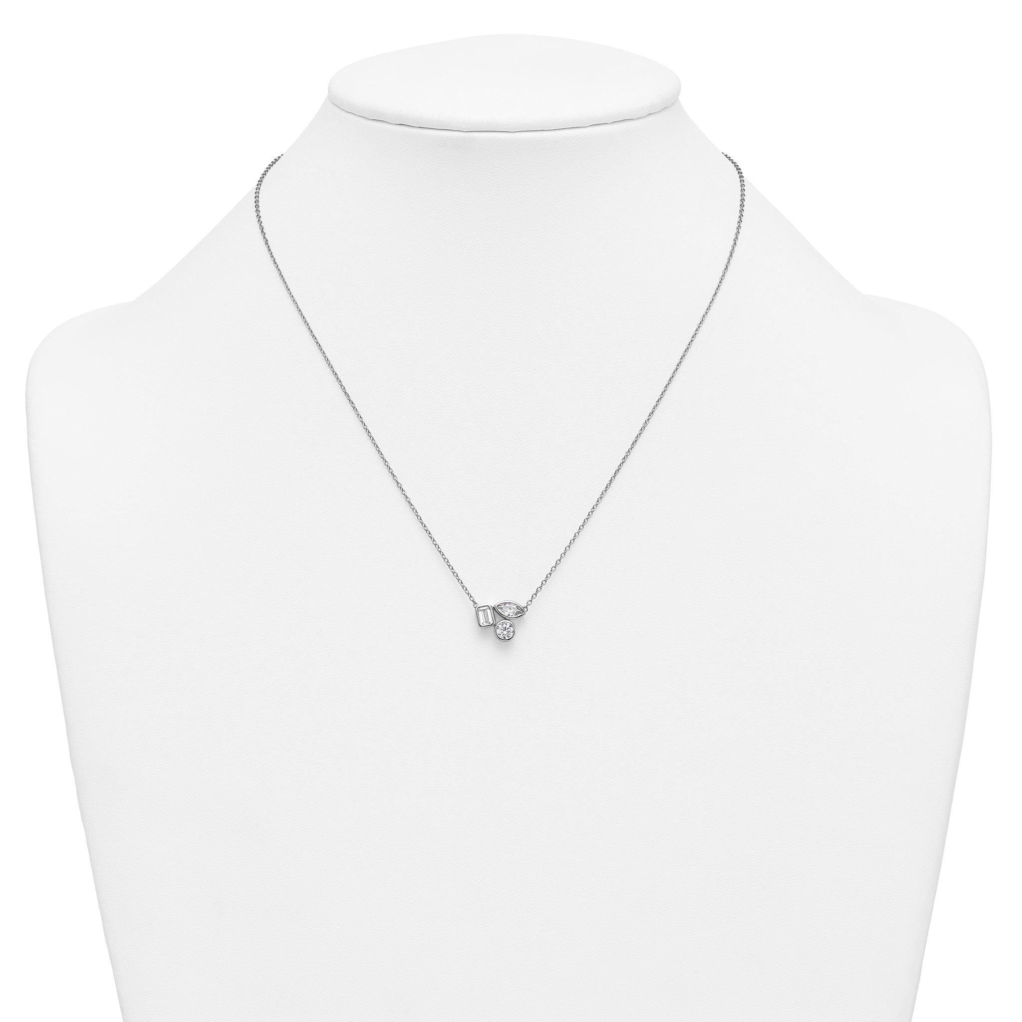 14k White Gold 1 carat Lab Grown Diamond VS+ F+ Complete 18 inch Three Stone Fashion Necklace
