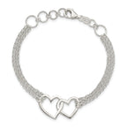 Sterling Silver Polished 3-strand With .5in. Ext. Heart Bracelet