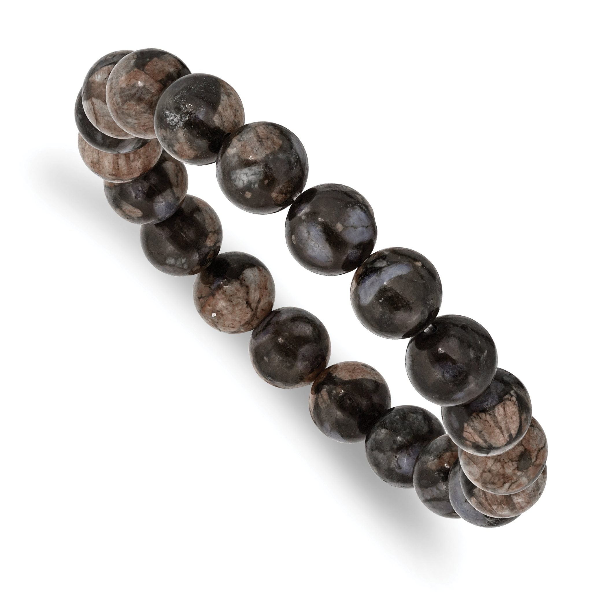 10mm Black and Brown Agate Beaded Stretch Bracelet Main image