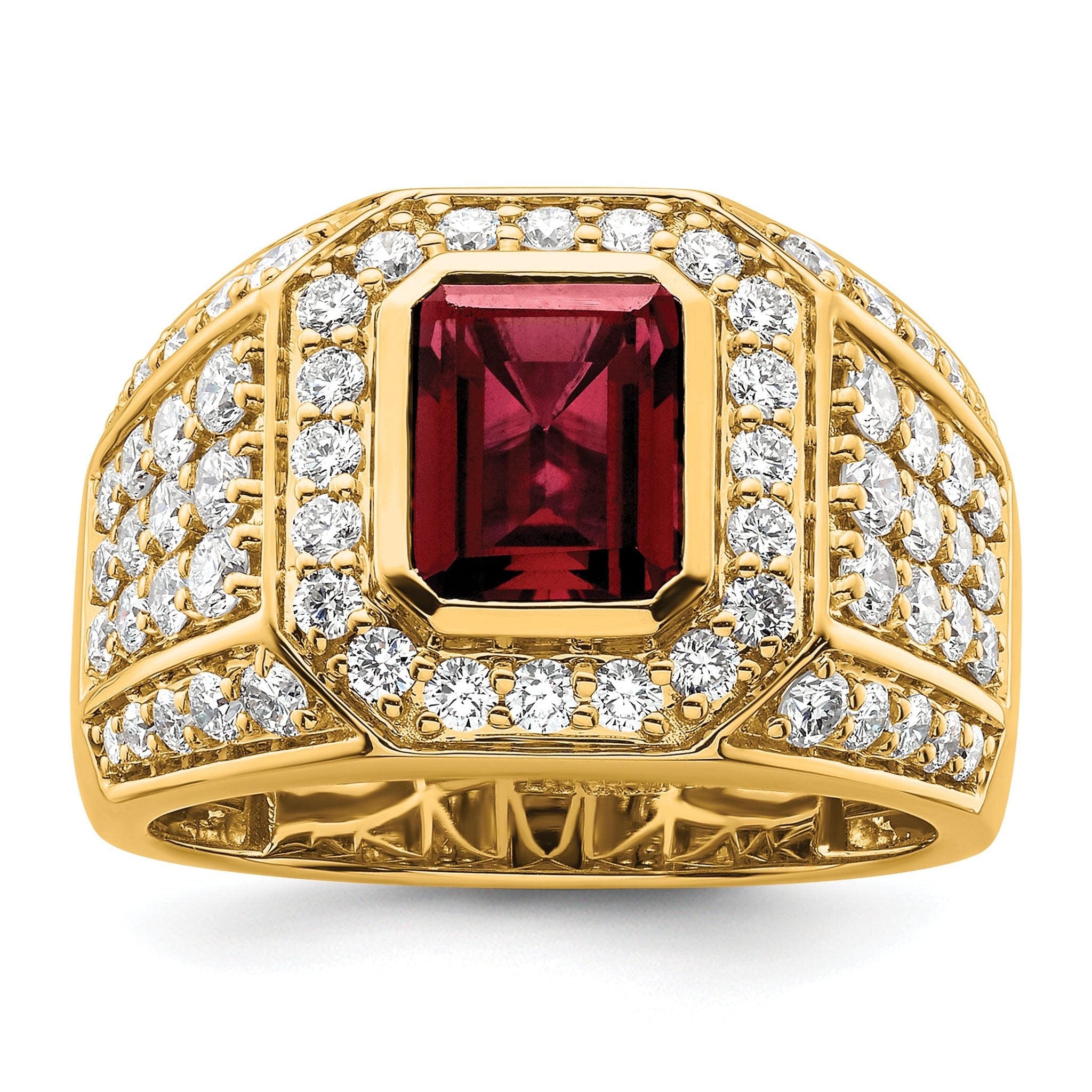 10k 1 7/8 carat Lab Grown Diamond VS/SI+ G+ and Lab Created Ruby Men's Ring Main image