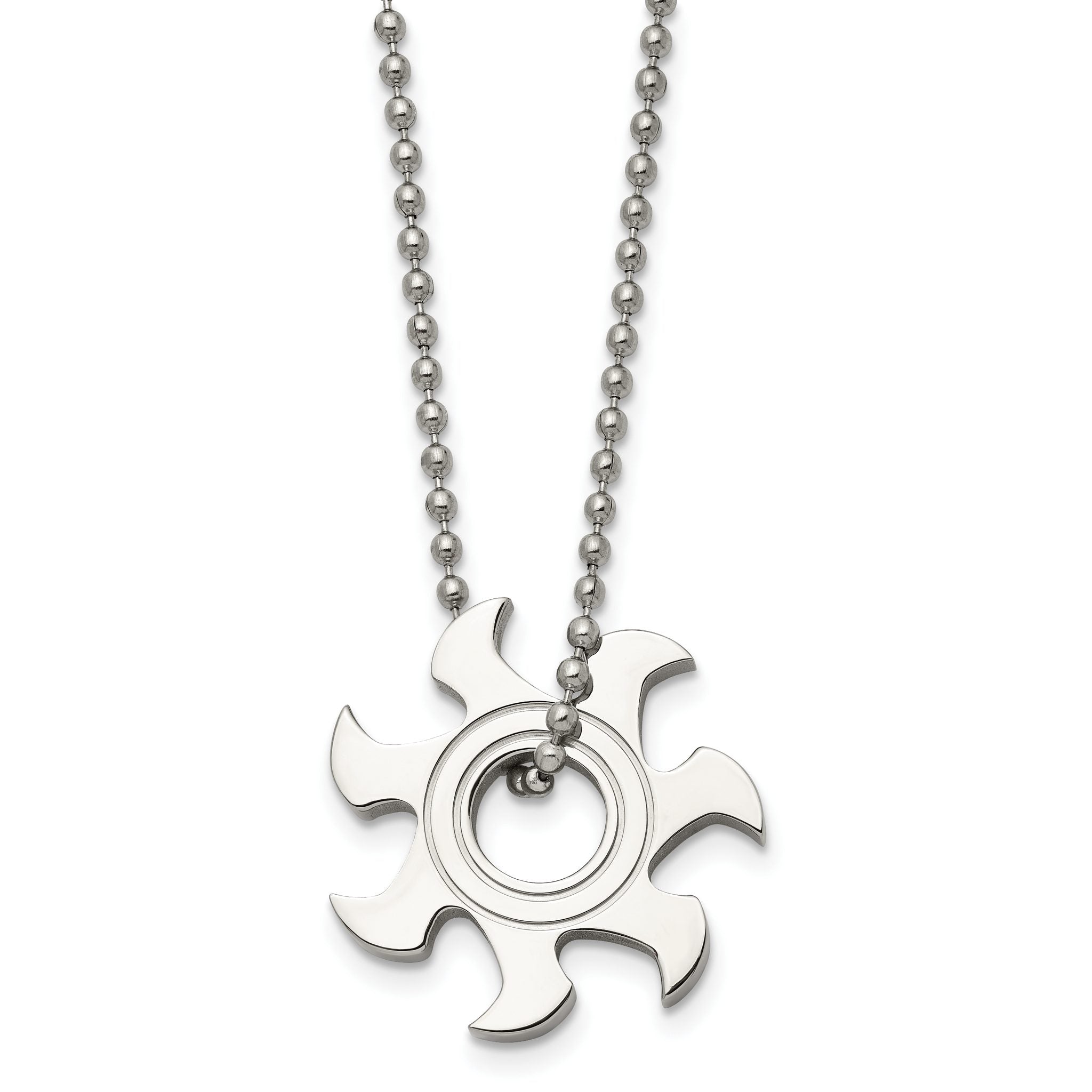 Chisel Stainless Steel Polished Sun Burst Pendant on a 22 inch Ball Chain Necklace Main image