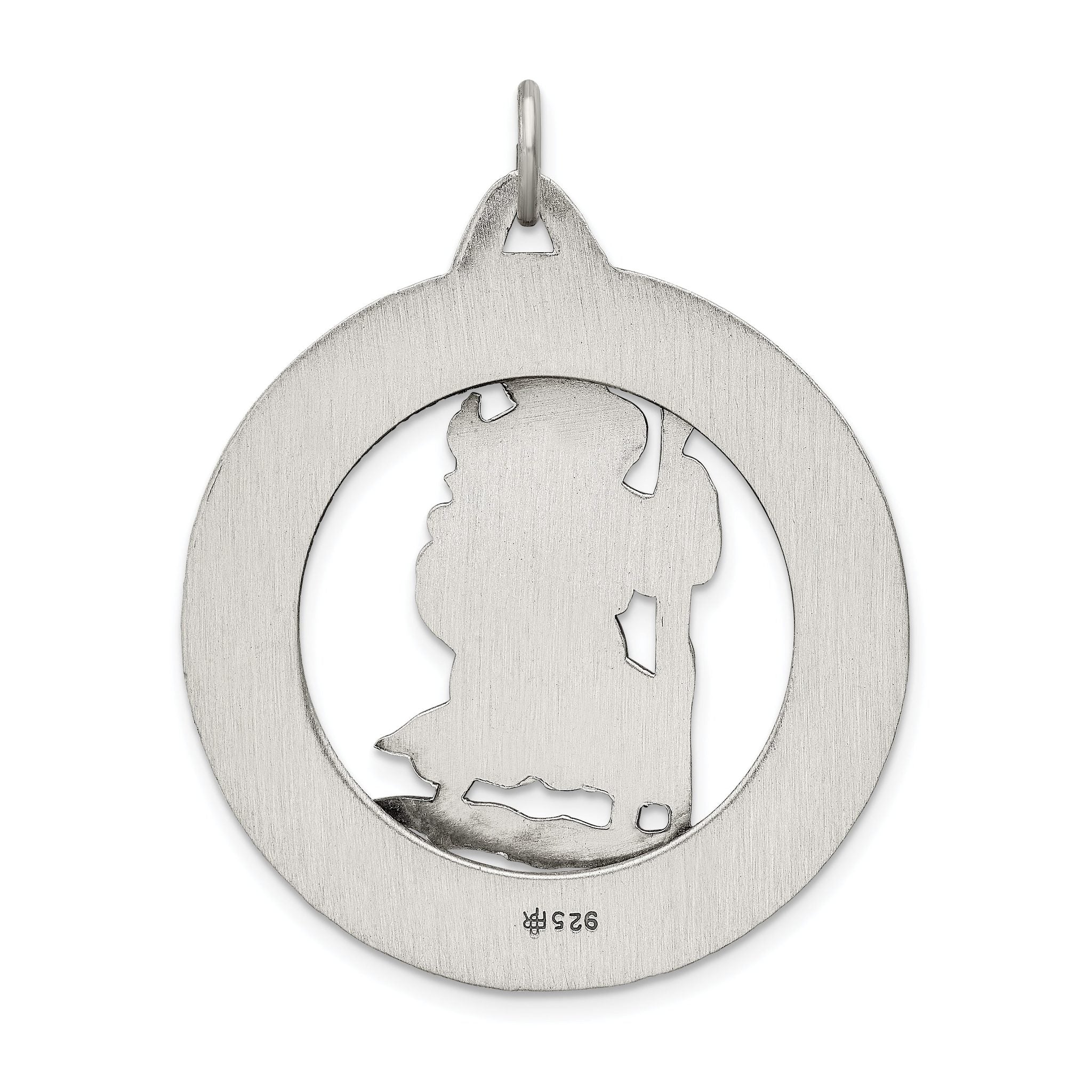 Sterling Silver 925 St. Christopher Medal with Antiqued Finish 41mm Solid Pendant