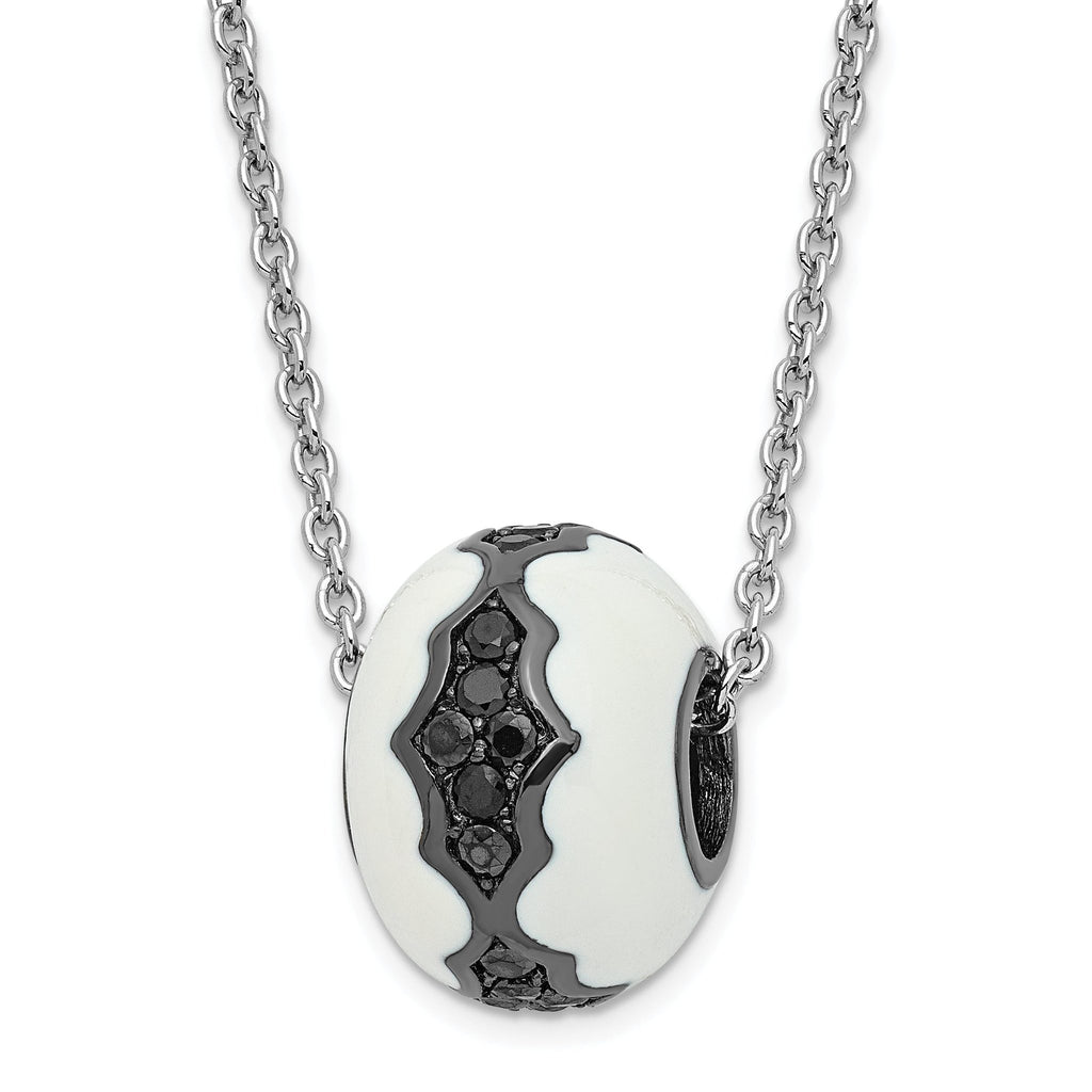 Sterling Silver Enamel & Black CZ Bead Necklace, Polished Finish