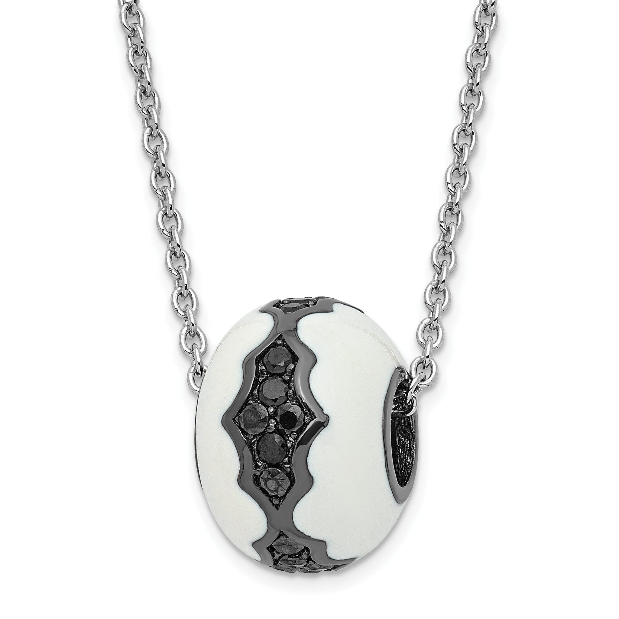 Sterling Silver Enamel & Black CZ Bead Necklace, Polished Finish