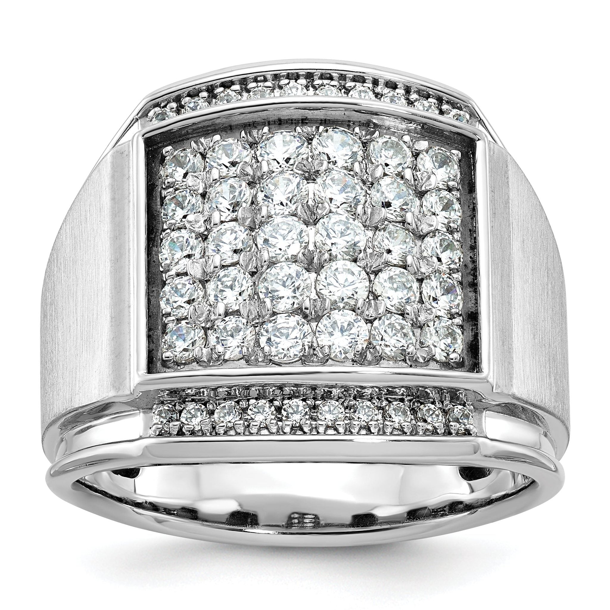 14k White Gold Mens Polished and Satin 1.5 Carat AA Quality Diamond Cluster Ring Main image