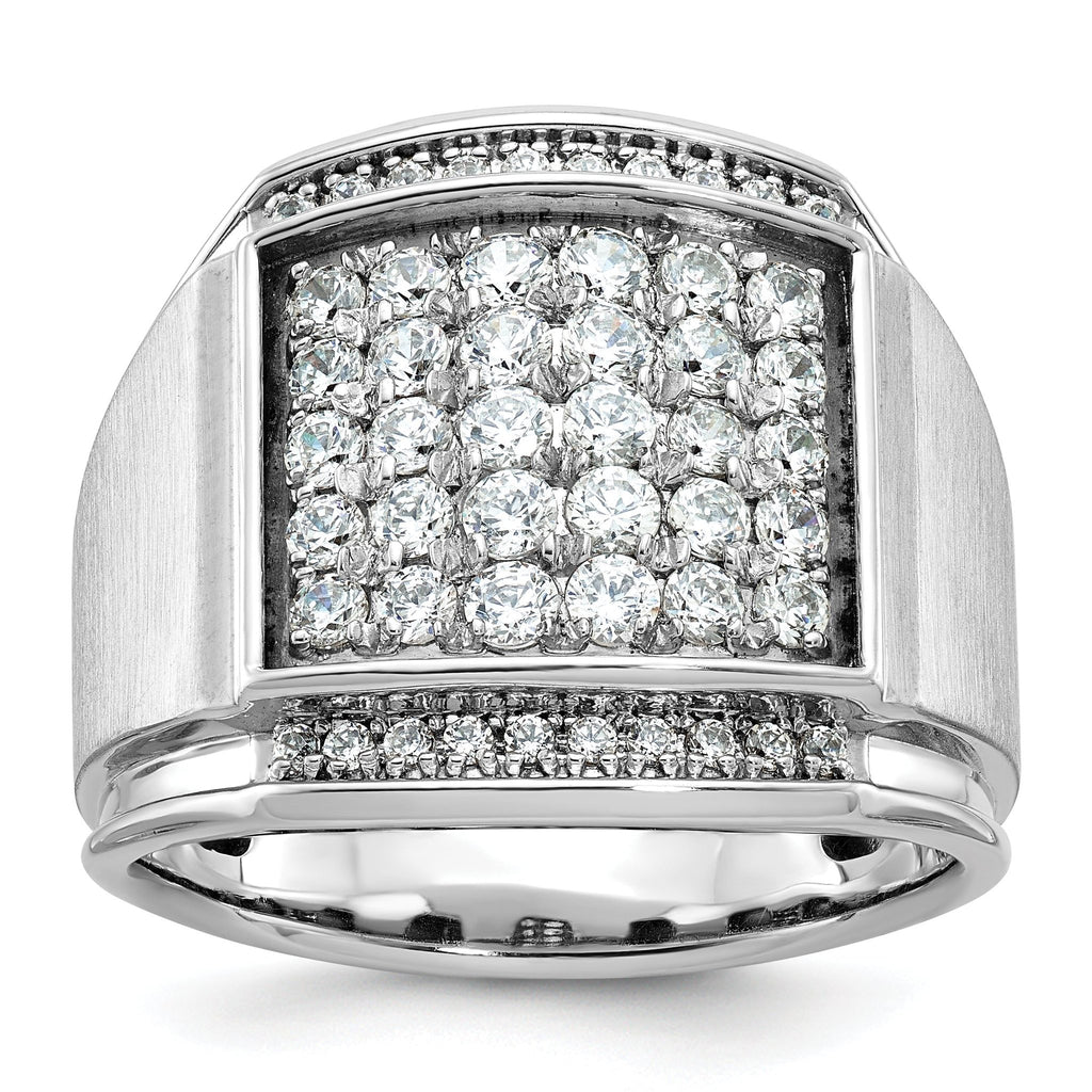 14k White Gold Mens Polished and Satin 1.5 Carat AA Quality Diamond Cluster Ring