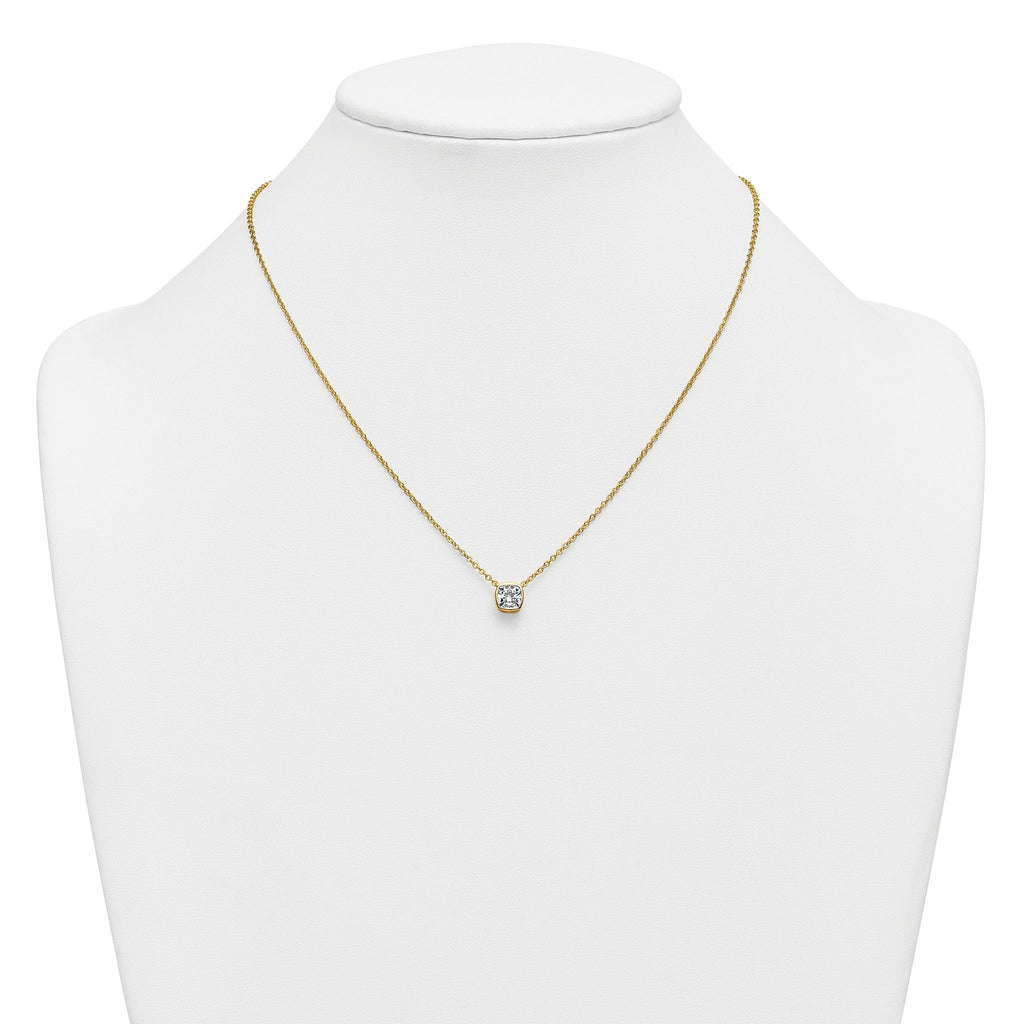 14k 1 carat Certified Lab Grown Diamond VS+ F+ Cushion Complete 18 inch Bezel Set Necklace