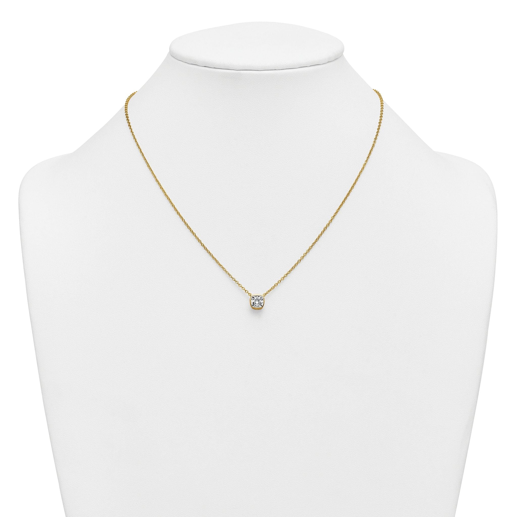 14k 1 carat Certified Lab Grown Diamond VS+ F+ Cushion Complete 18 inch Bezel Set Necklace