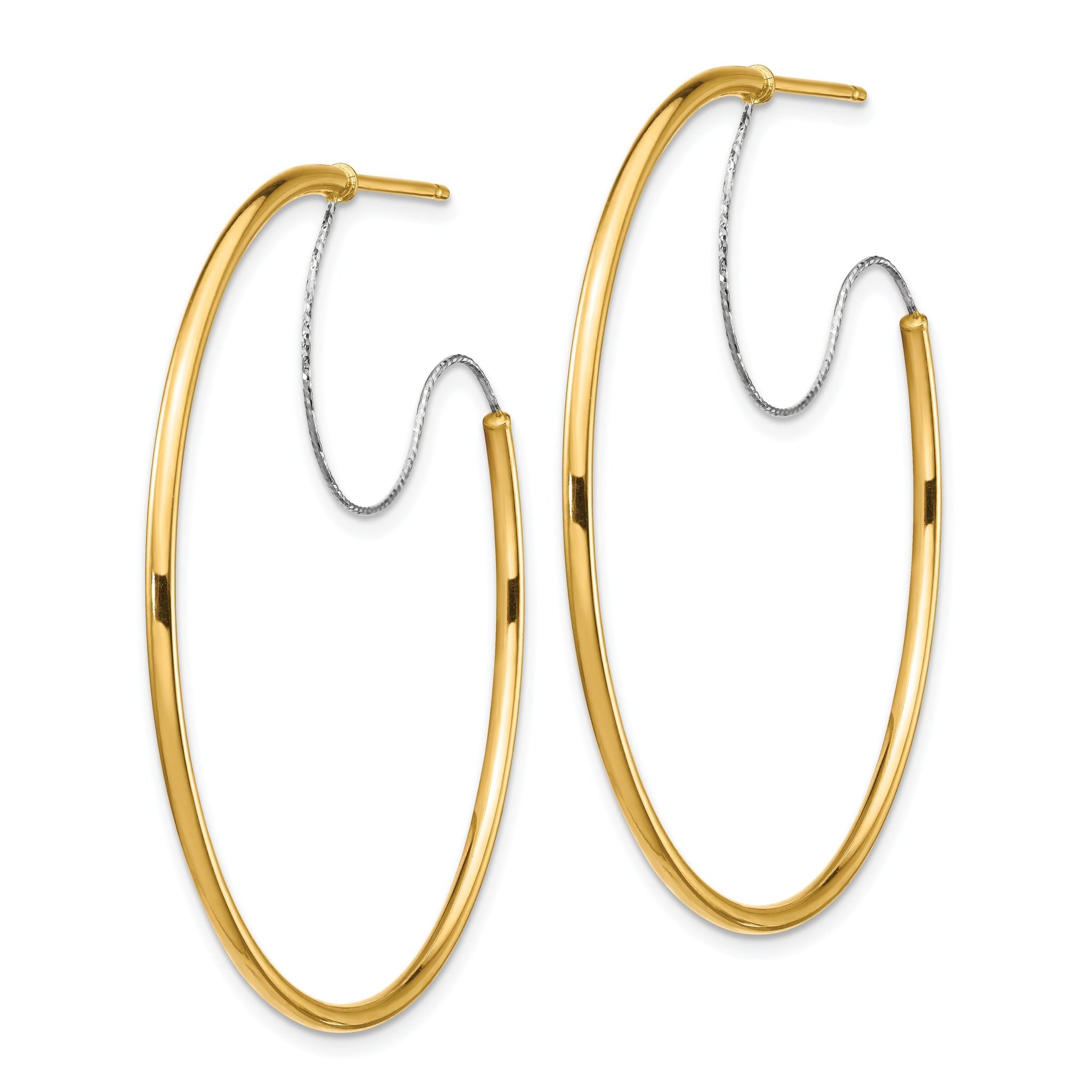 14K Two-Tone Large 2x45mm D/C Wire Polished Hoop Earrings Secondary image