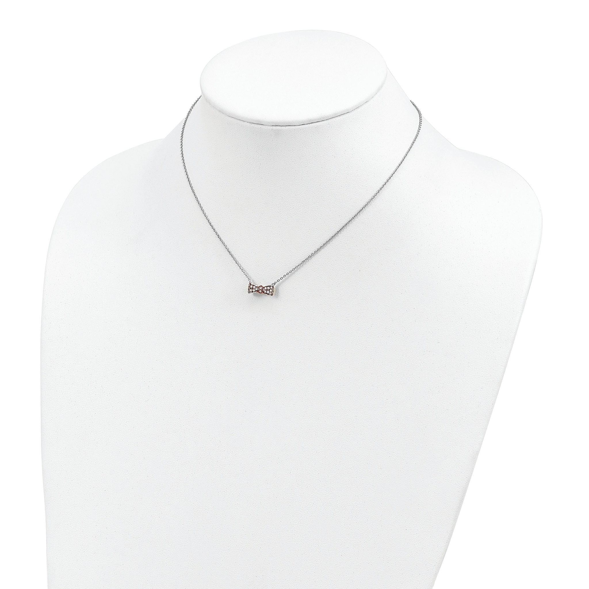 Cheryl M Sterling Silver Rose Gold-Plated & CZ Bow Necklace Secondary image