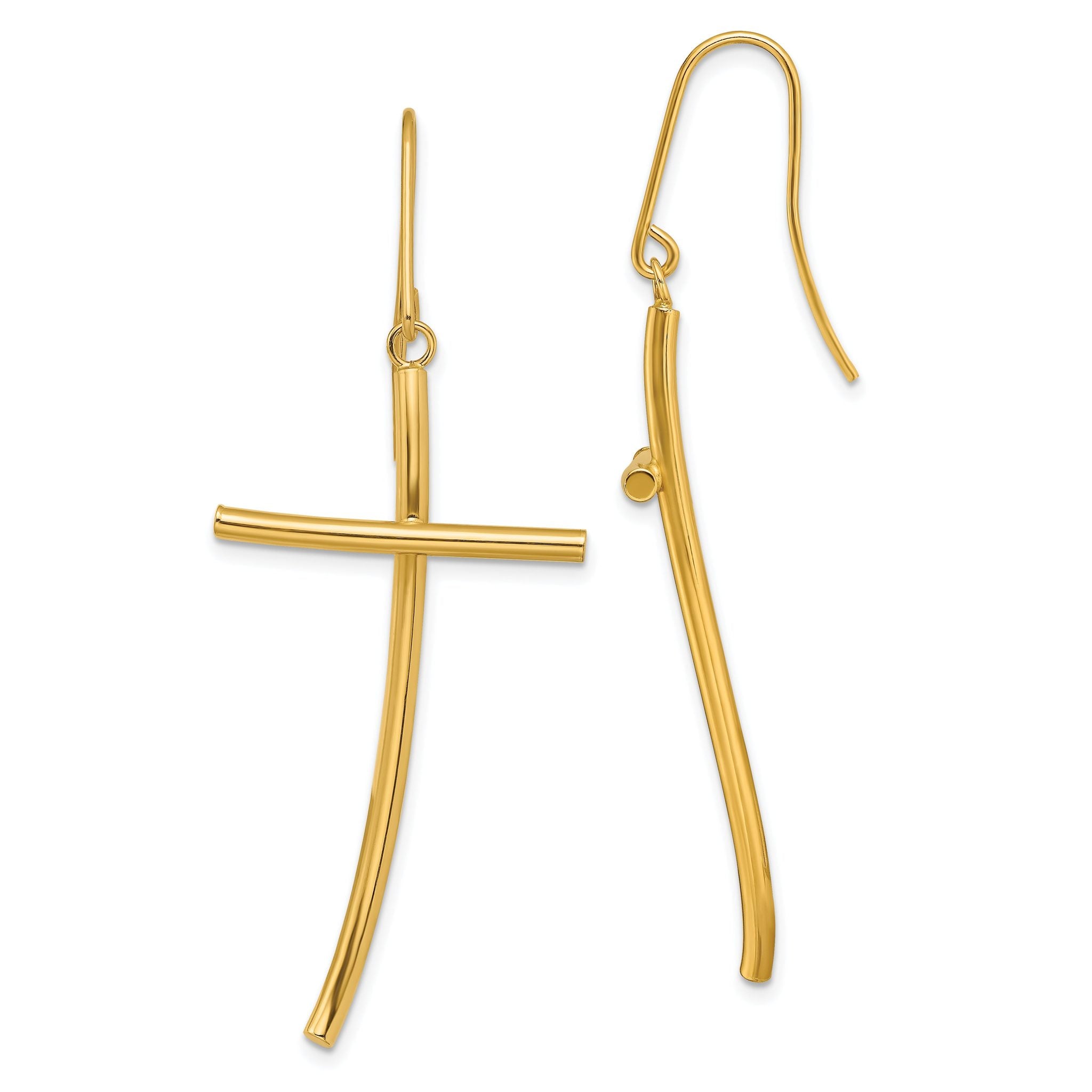 10k Polished Cross Dangle Earrings Main image