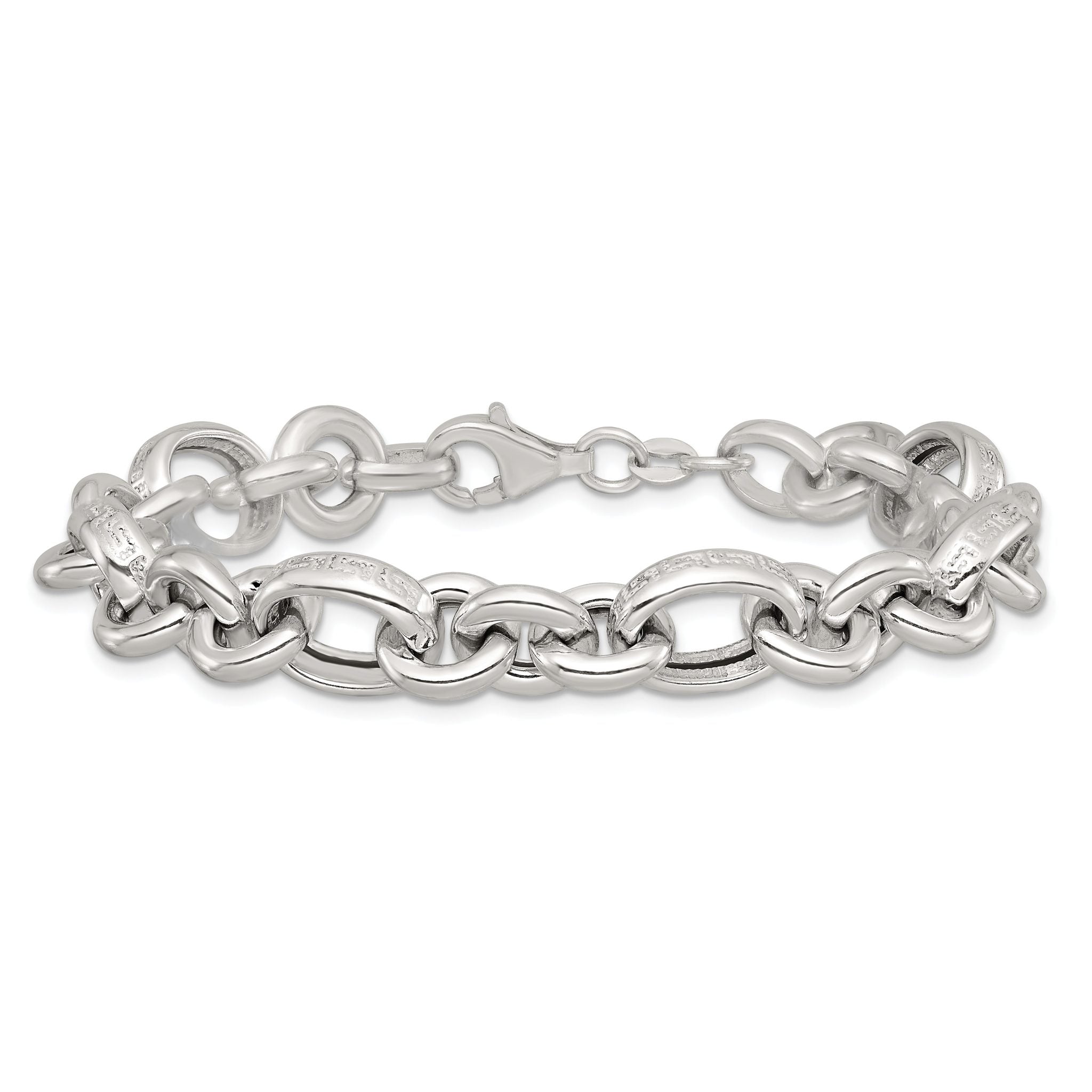 Sterling Silver Polished and Greek Key Links 7.5 inch Bracelet