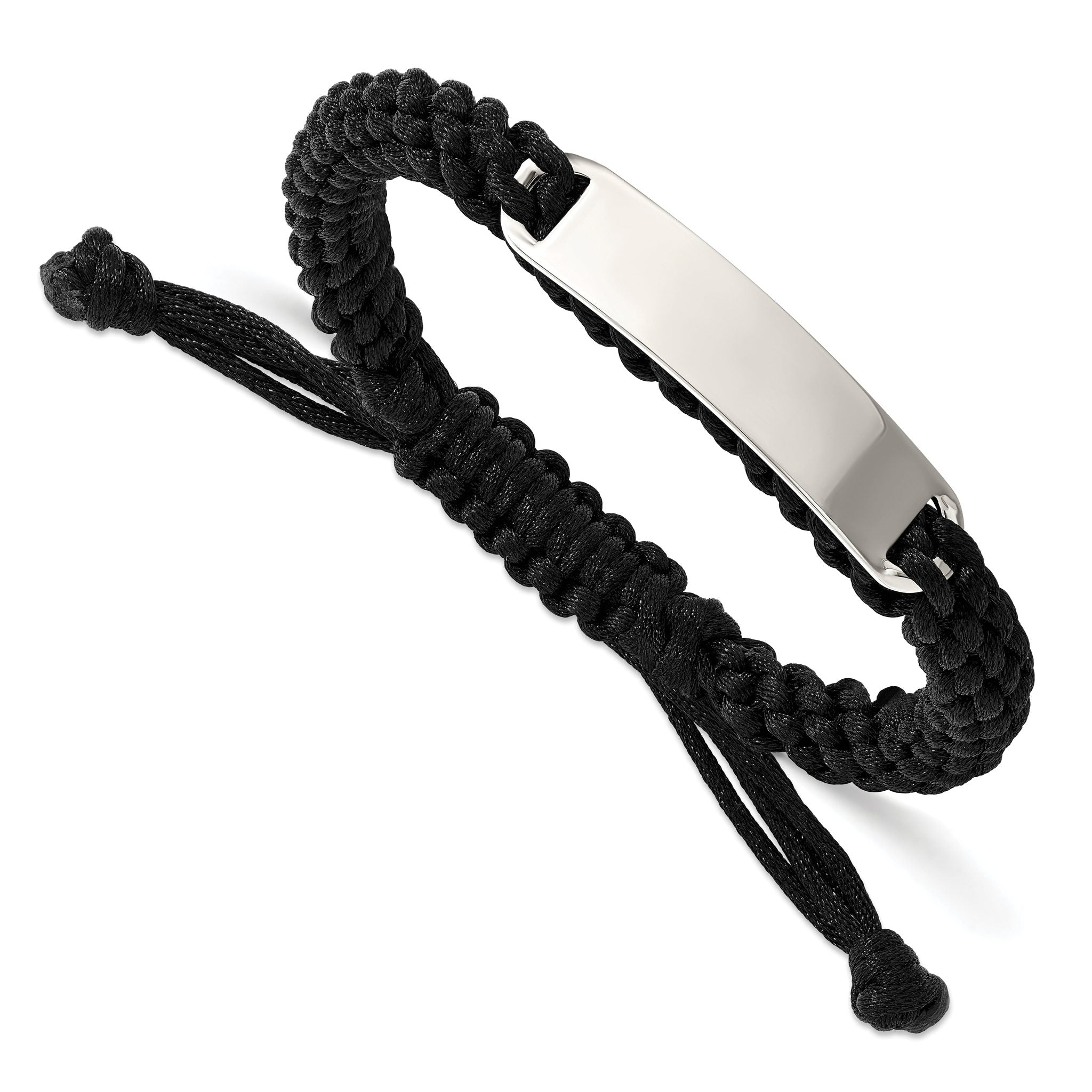 Stainless Steel Polished Black Fabric Adjustable ID Bracelet for Men Main image