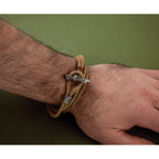 Stainless Steel Antiqued and Polished Snake Heads Tan Leather Wrap Bracelet