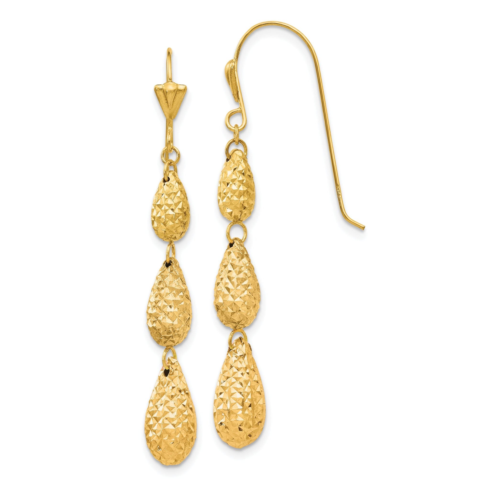 14k Puff Diamond-cut Teardrop Dangle Earrings Main image