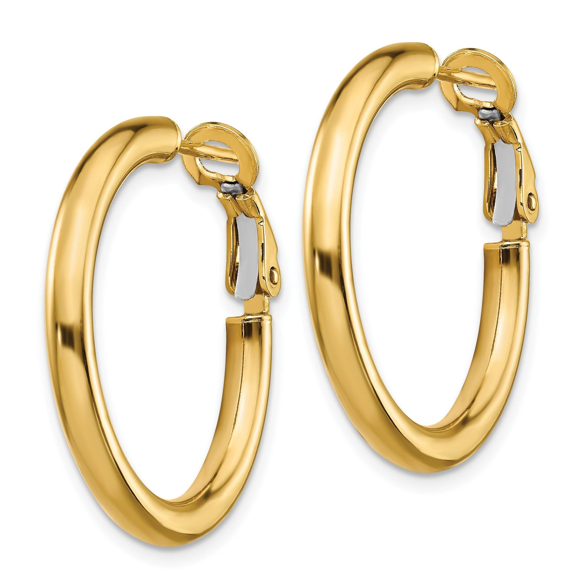 14k 3x25mm Polished Round Omega Back Hoop Earrings Secondary image