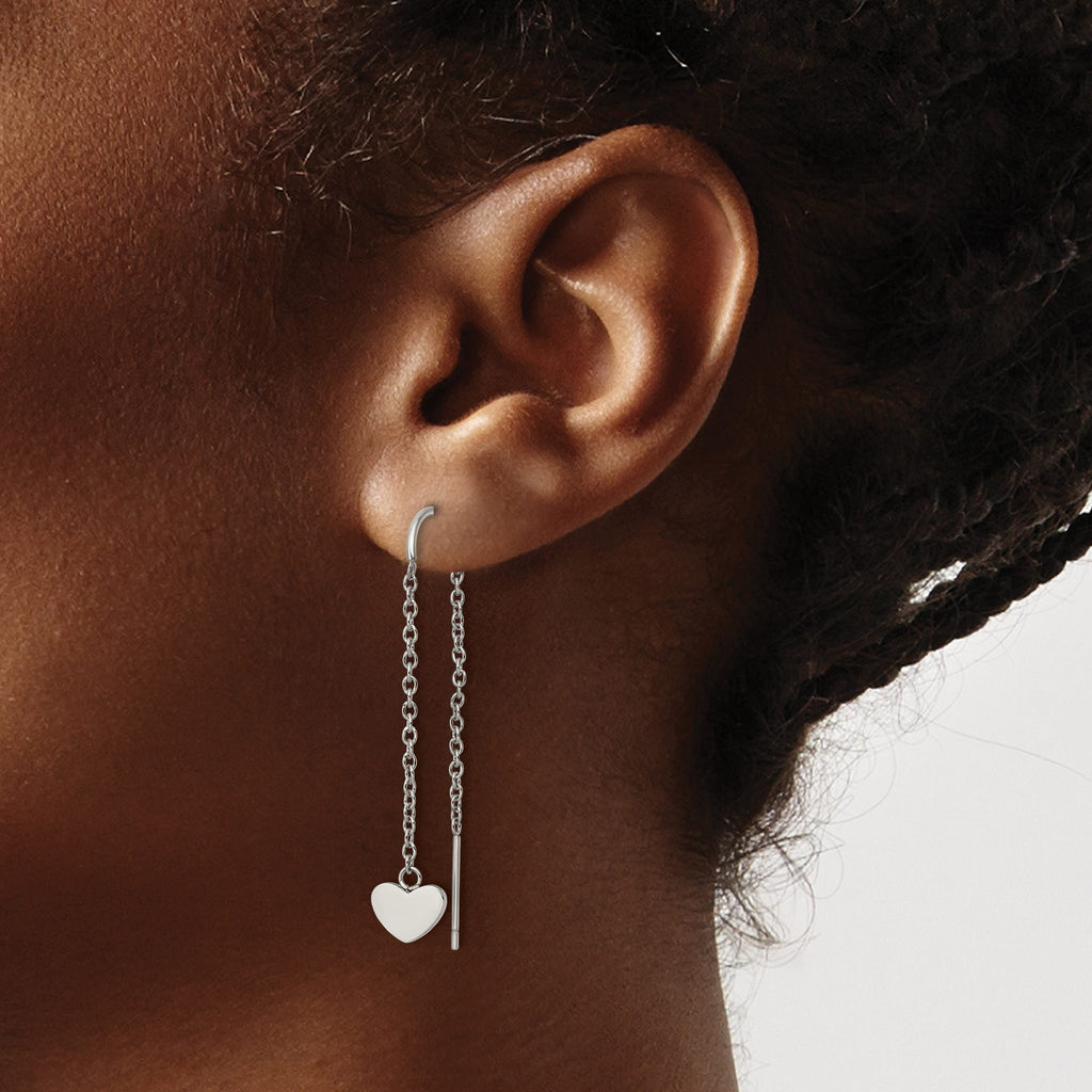 Stainless Steel Polished Heart Threader Earrings for Women