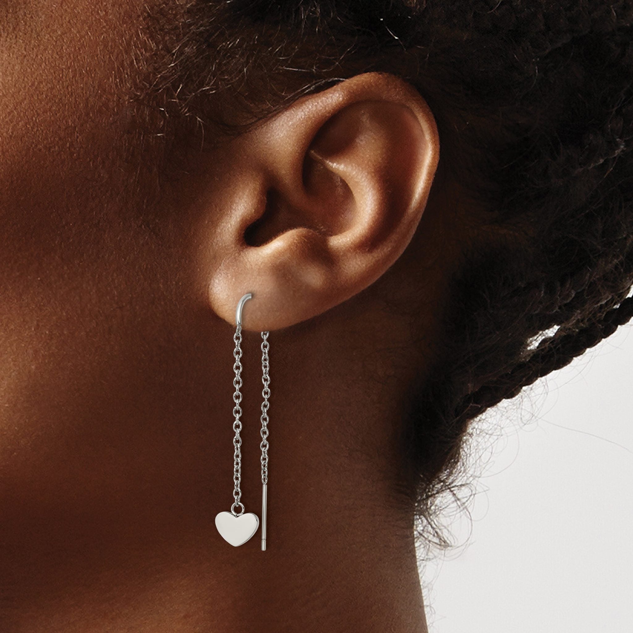 Stainless Steel Polished Heart Threader Earrings for Women