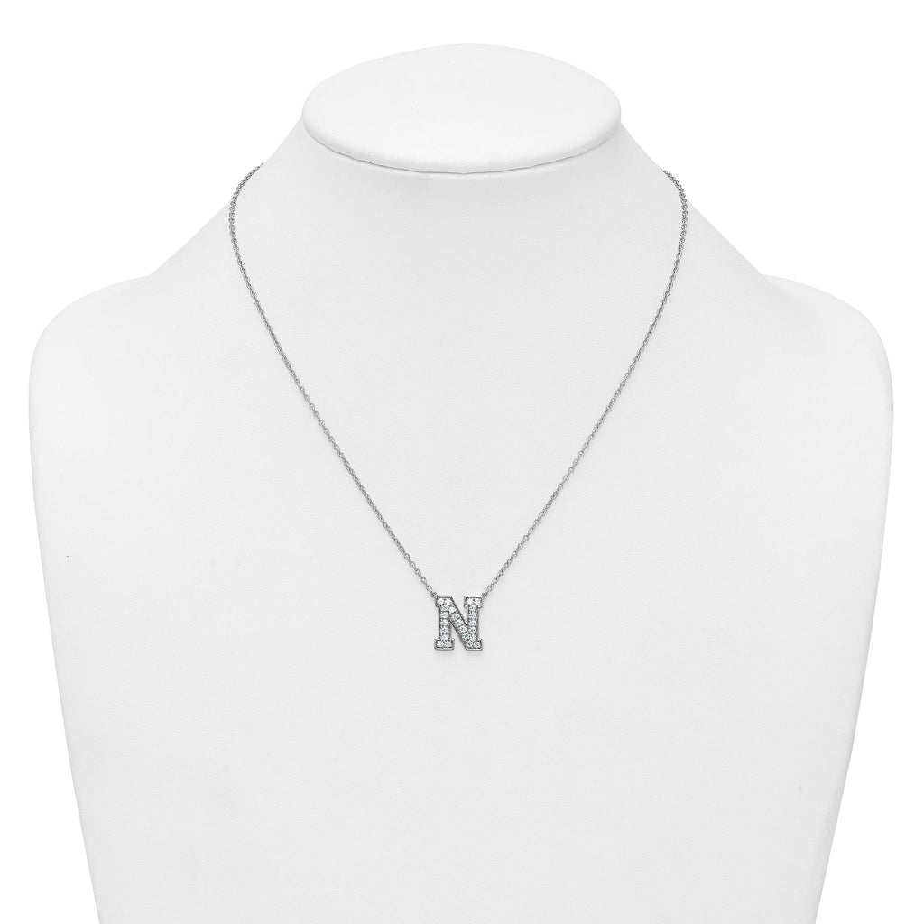 14k White Gold 5/8 carat Lab Grown Diamond VS+ F+ Complete Letter N 18 inch Initial Necklace