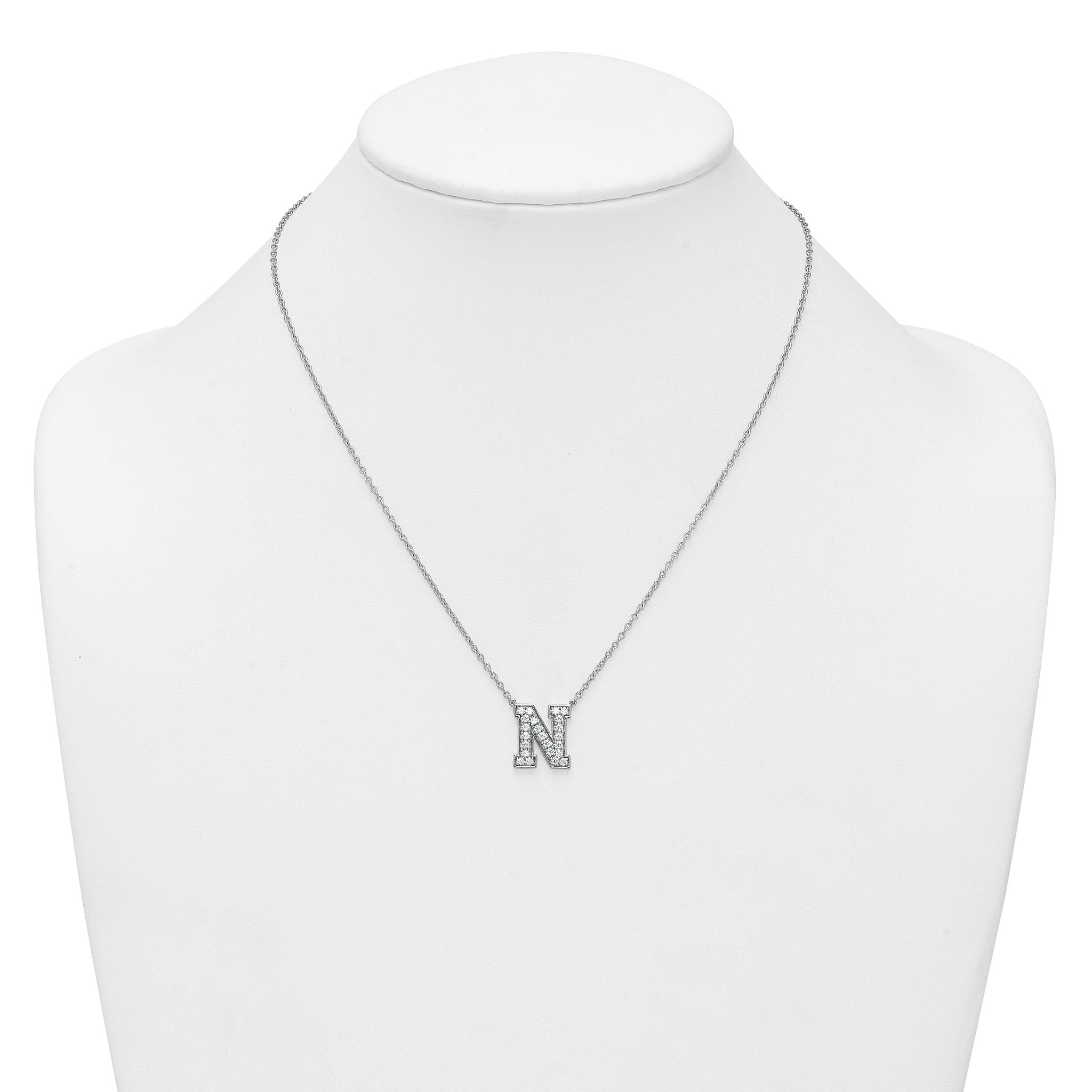 14k White Gold 5/8 carat Lab Grown Diamond VS+ F+ Complete Letter N 18 inch Initial Necklace