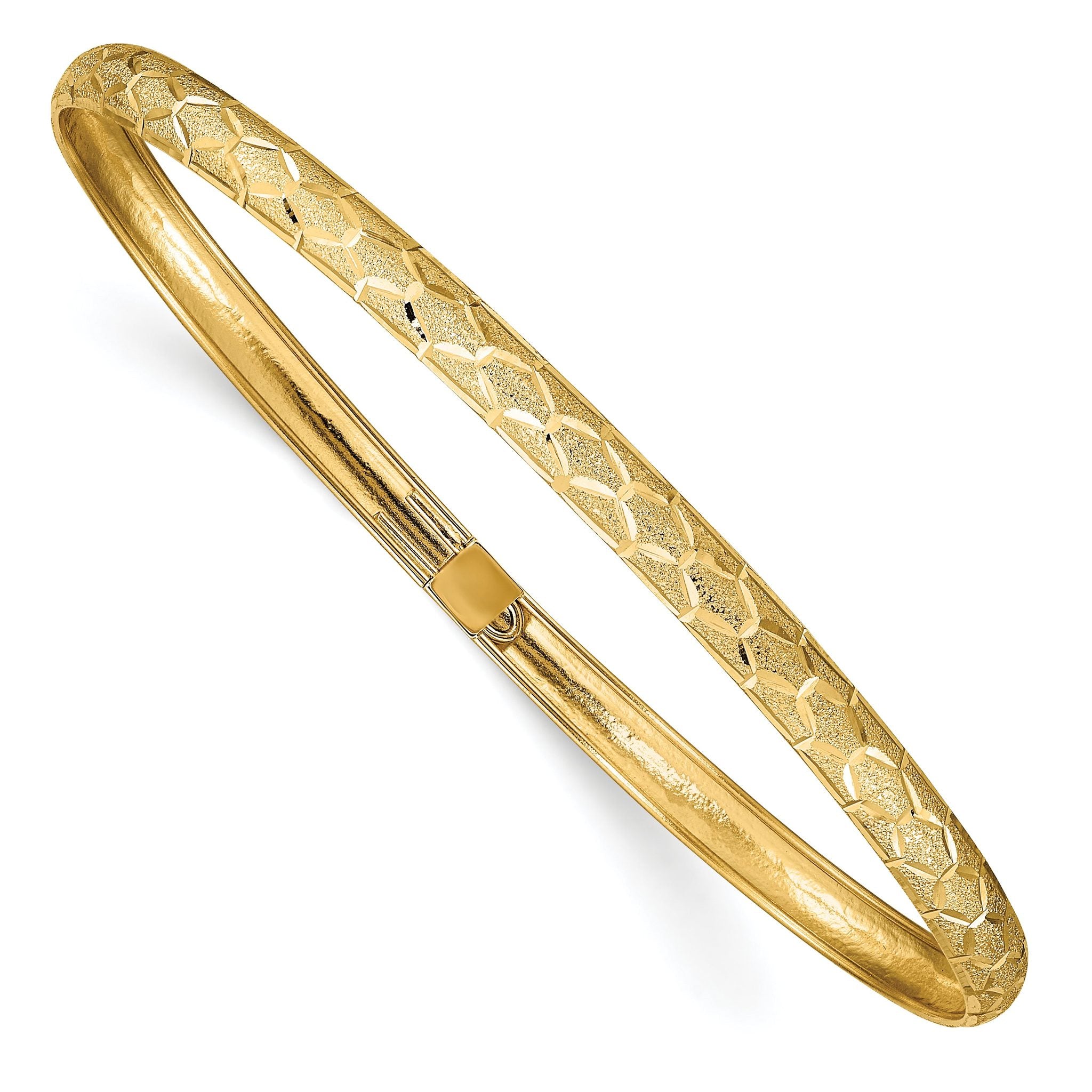 14k Hexagonal Design Diamond-cut Flexible Bangle Main image