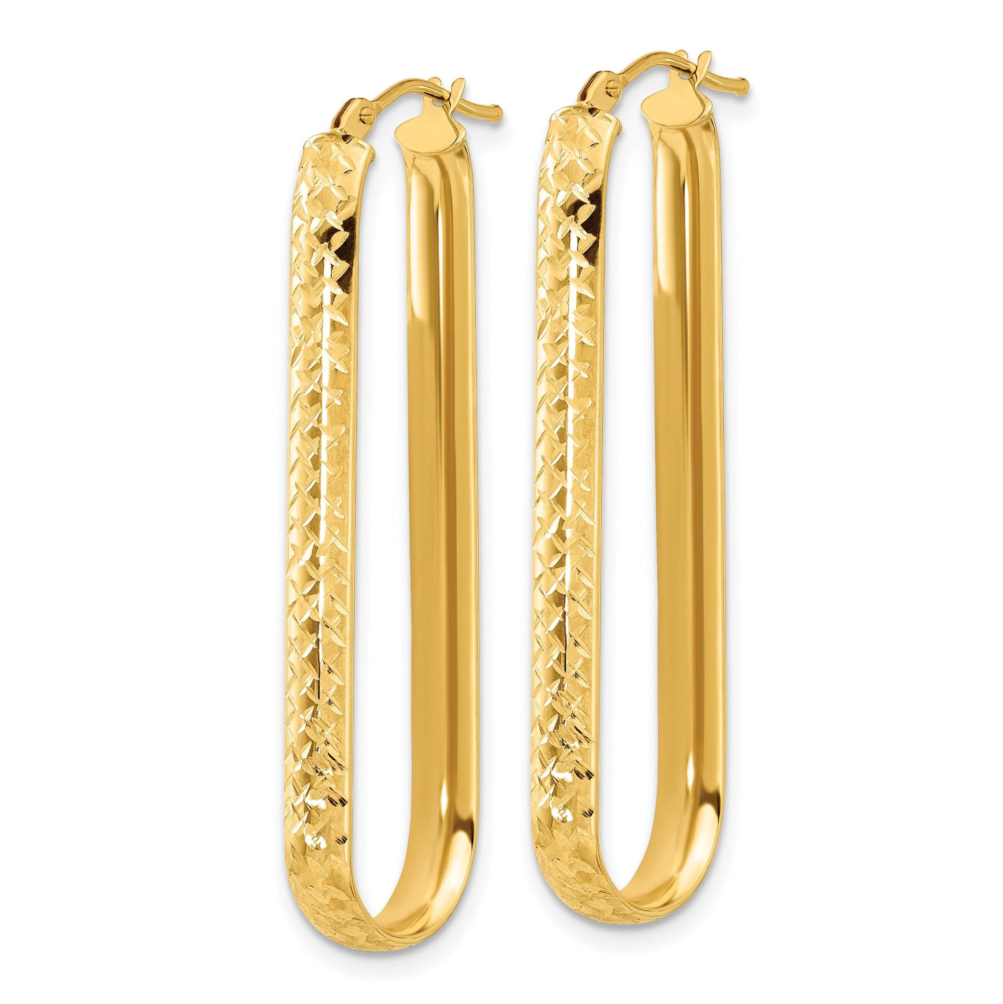 10K Polished and Diamond-cut Oval Hoop Earrings Secondary image