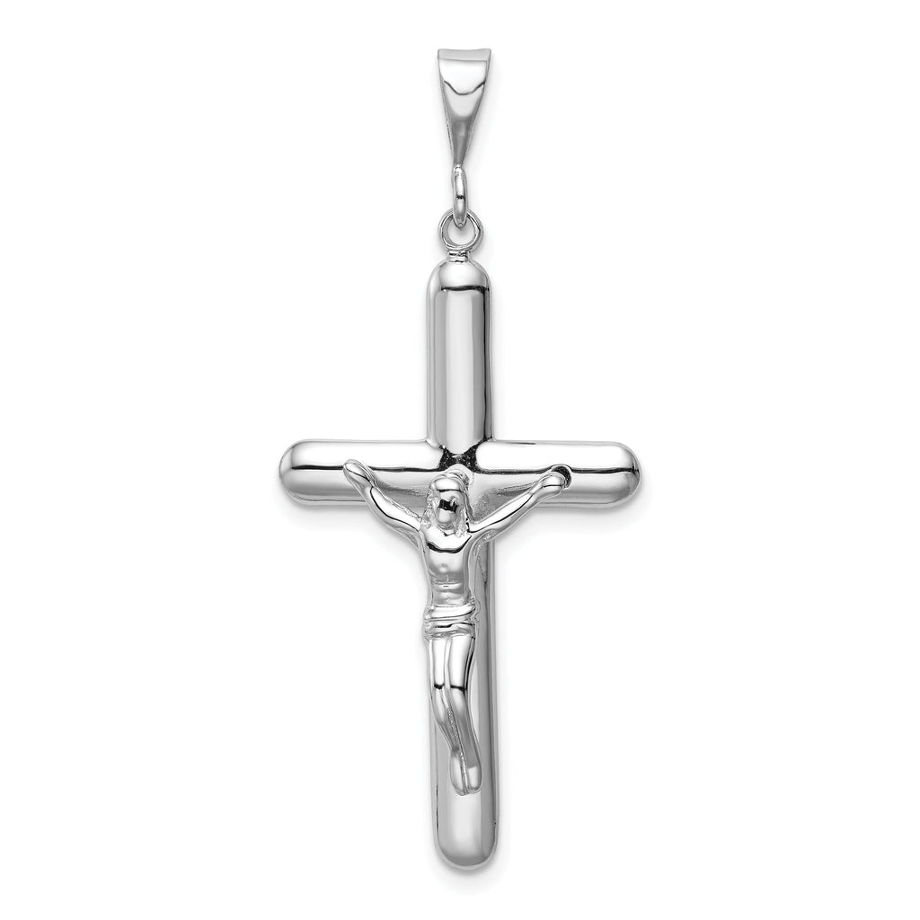 14K White Gold Crucifix Pendant with Polished Finish and Rhodium Plating