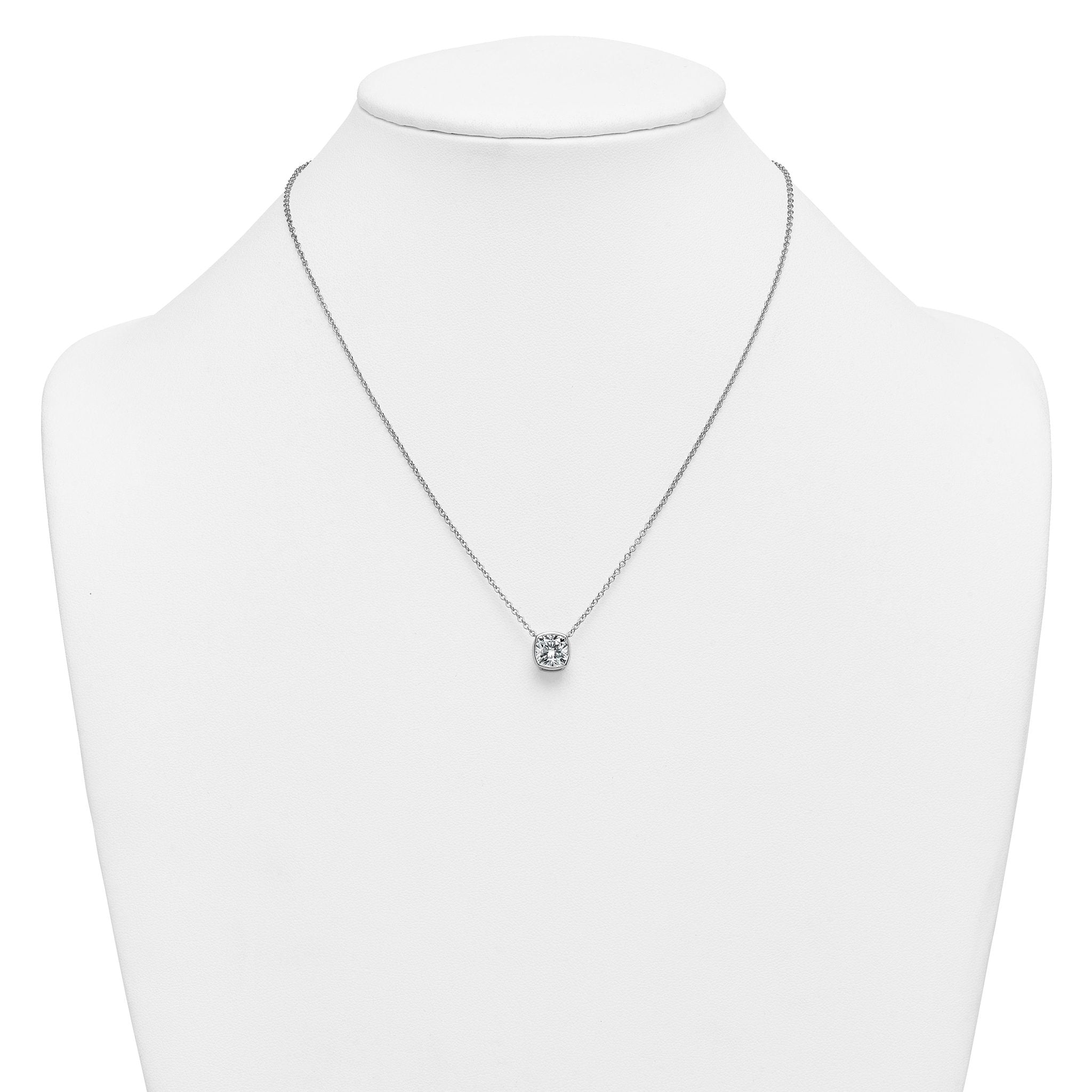 14k White Gold 2 carat Certified Lab Grown Diamond VS+ F+ Cushion Complete 18 inch Bezel Set Necklace