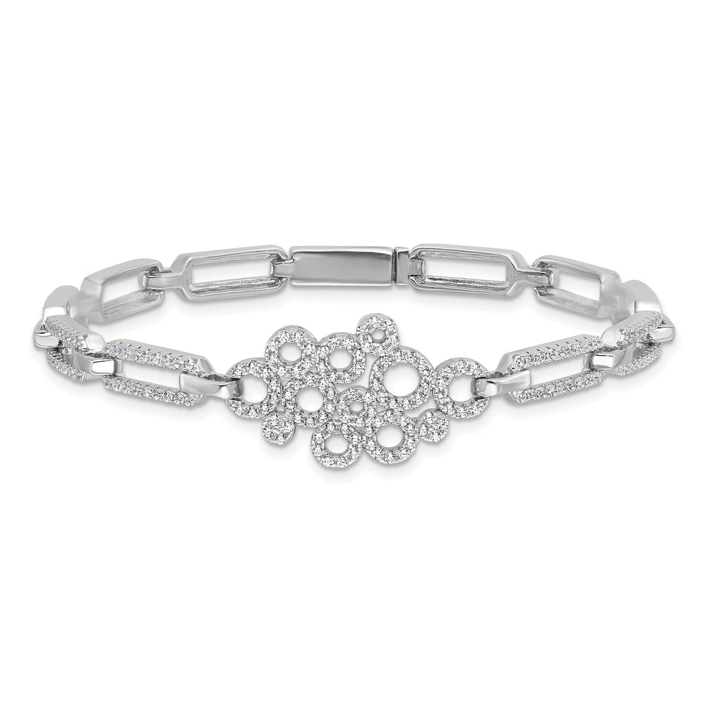 Brilliant Embers Sterling Silver Rhodium-plated 164 stone 7 inch with Box Catch Clasp Micro PavÃƒÆ’Ã‚Â¢ÃƒÂ¢Ã‚â€šÃ‚Â¬Ãƒâ€¦Ã‚Â¡ CZ Bracelet