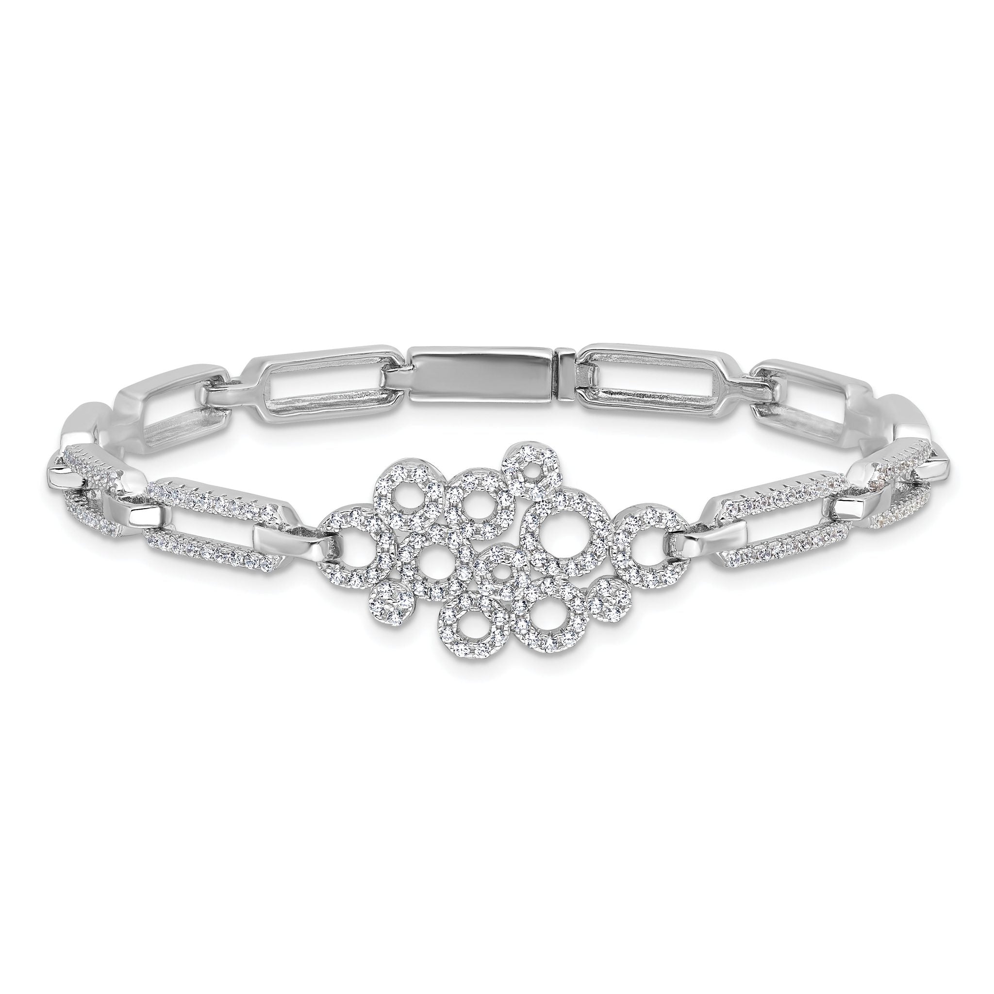 Brilliant Embers Sterling Silver Rhodium-plated 164 stone 7 inch with Box Catch Clasp Micro PavÃƒÆ’Ã‚Â¢ÃƒÂ¢Ã‚â€šÃ‚Â¬Ãƒâ€¦Ã‚Â¡ CZ Bracelet