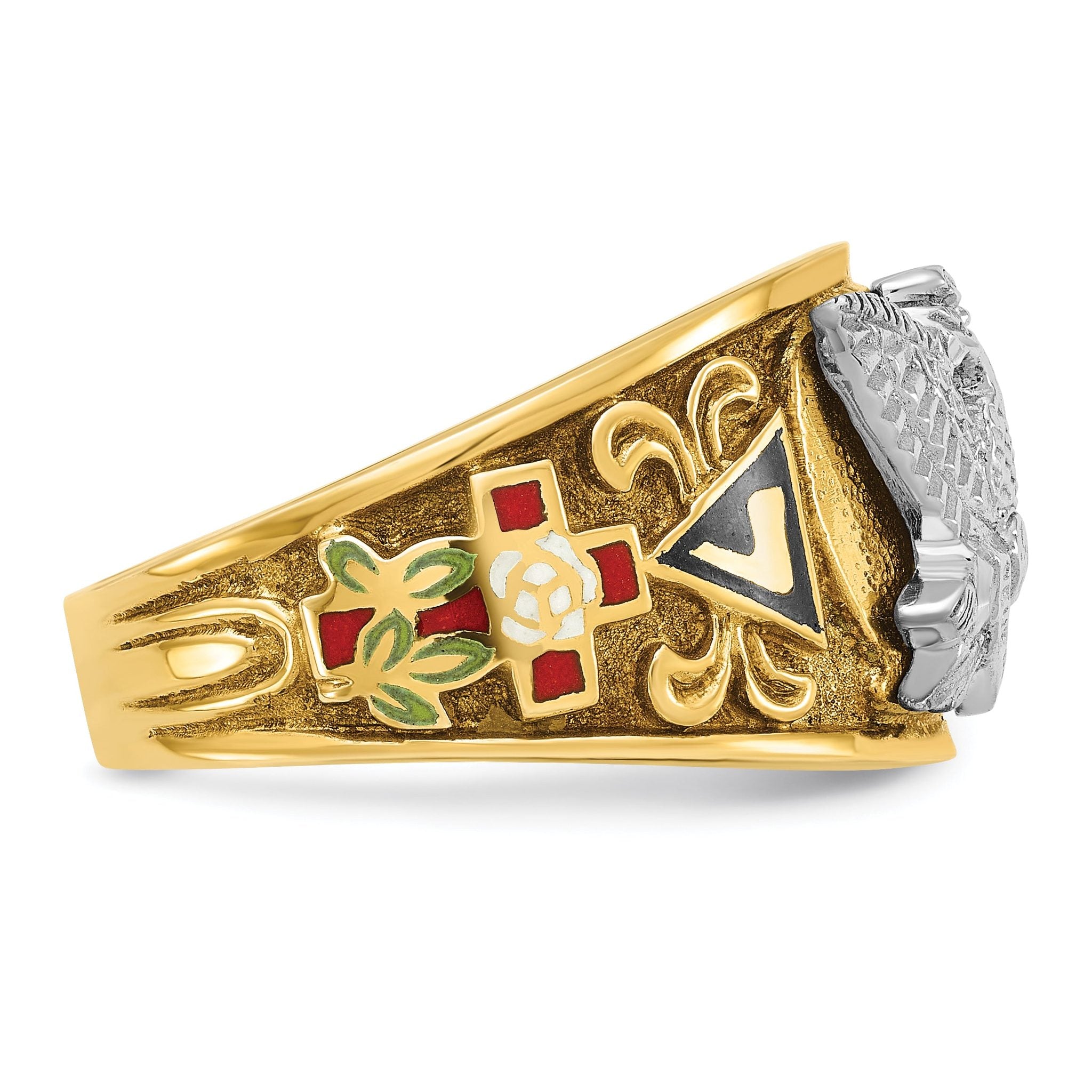 14k Two-tone Men's Polished and Textured with Multi-color Enamel Active 33rd Degree Masonic Ring