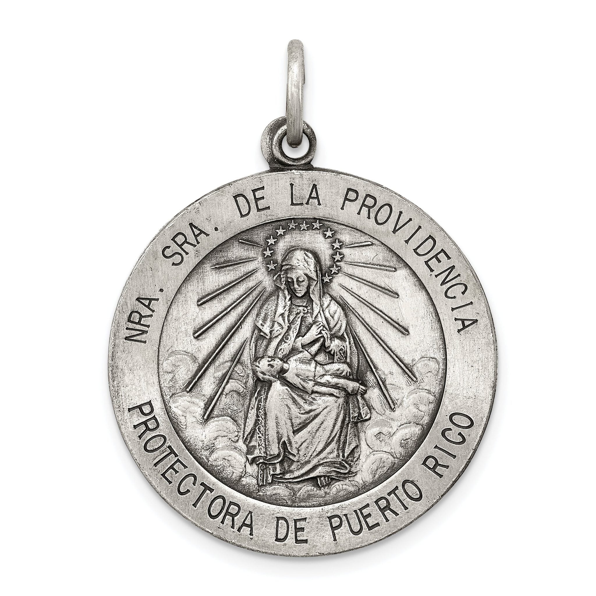 Sterling Silver 925 Antiqued Providencia Medal Pendant Vintage Charm Main image