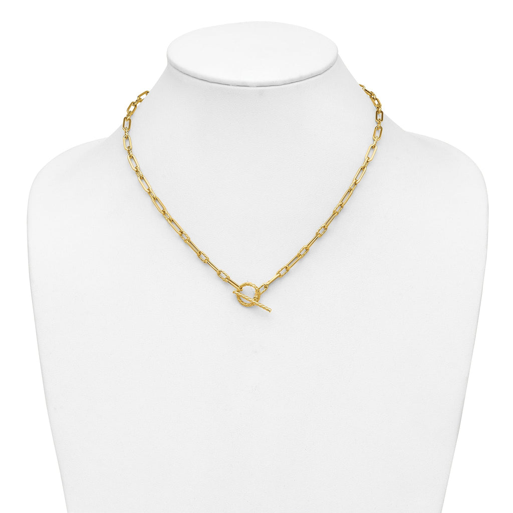 14K Polished and Twisted Fancy Link Toggle Necklace