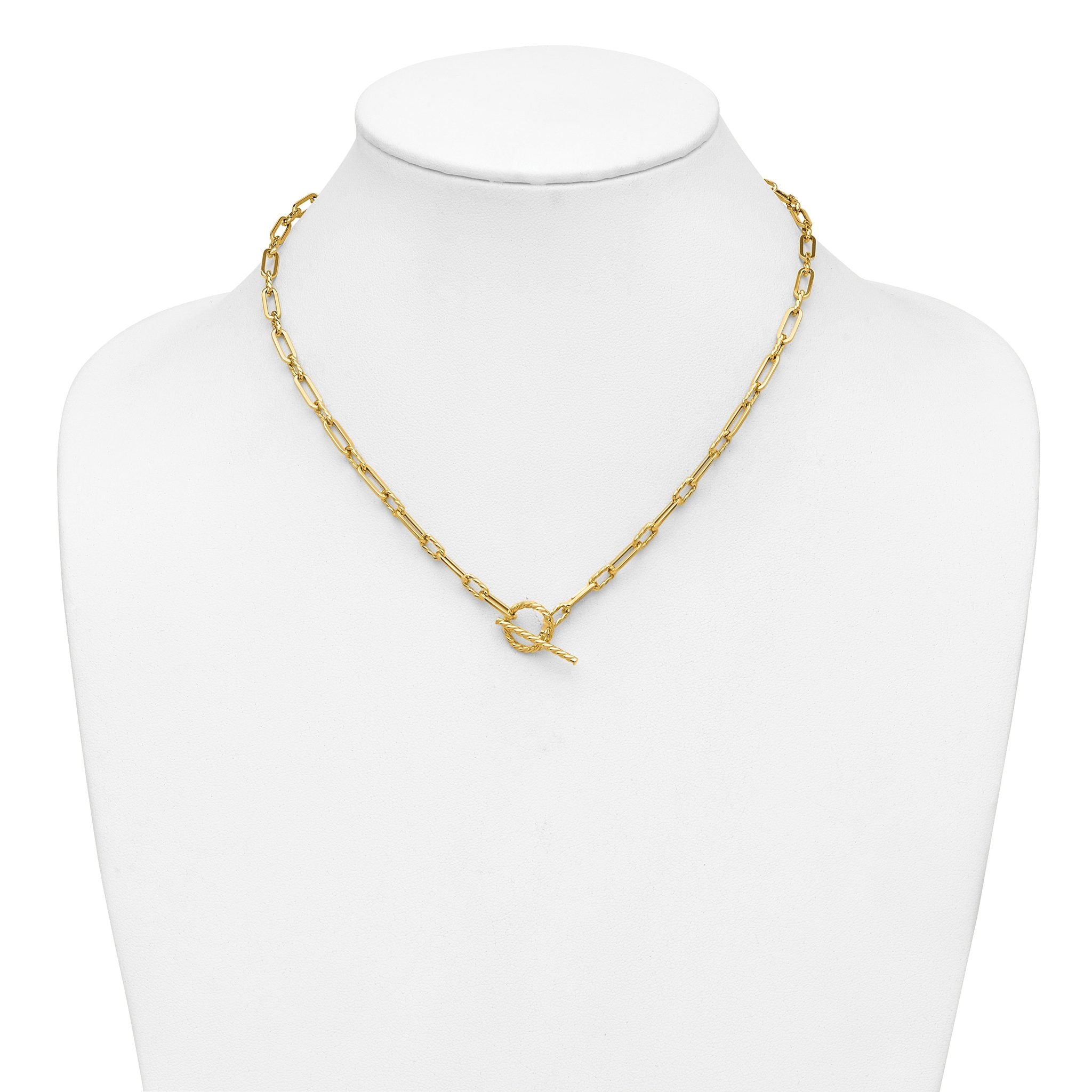14K Polished and Twisted Fancy Link Toggle Necklace
