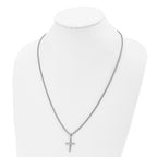 Chisel Stainless Steel Polished and Textured Cross Pendant on a 24 inch Box Chain Necklace