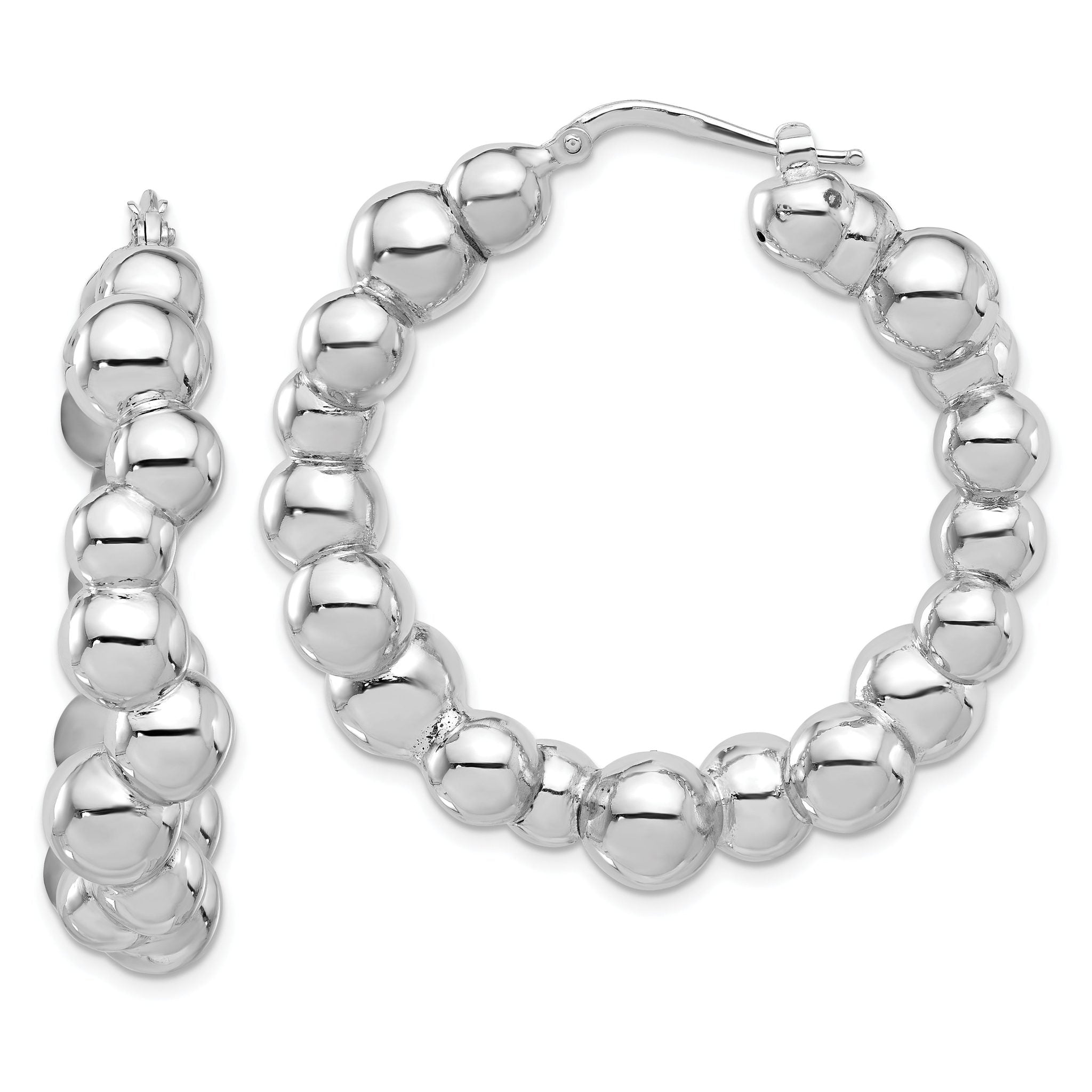 Sterling Silver Rhodium-plated Polished Bead Hoop Earrings Main image