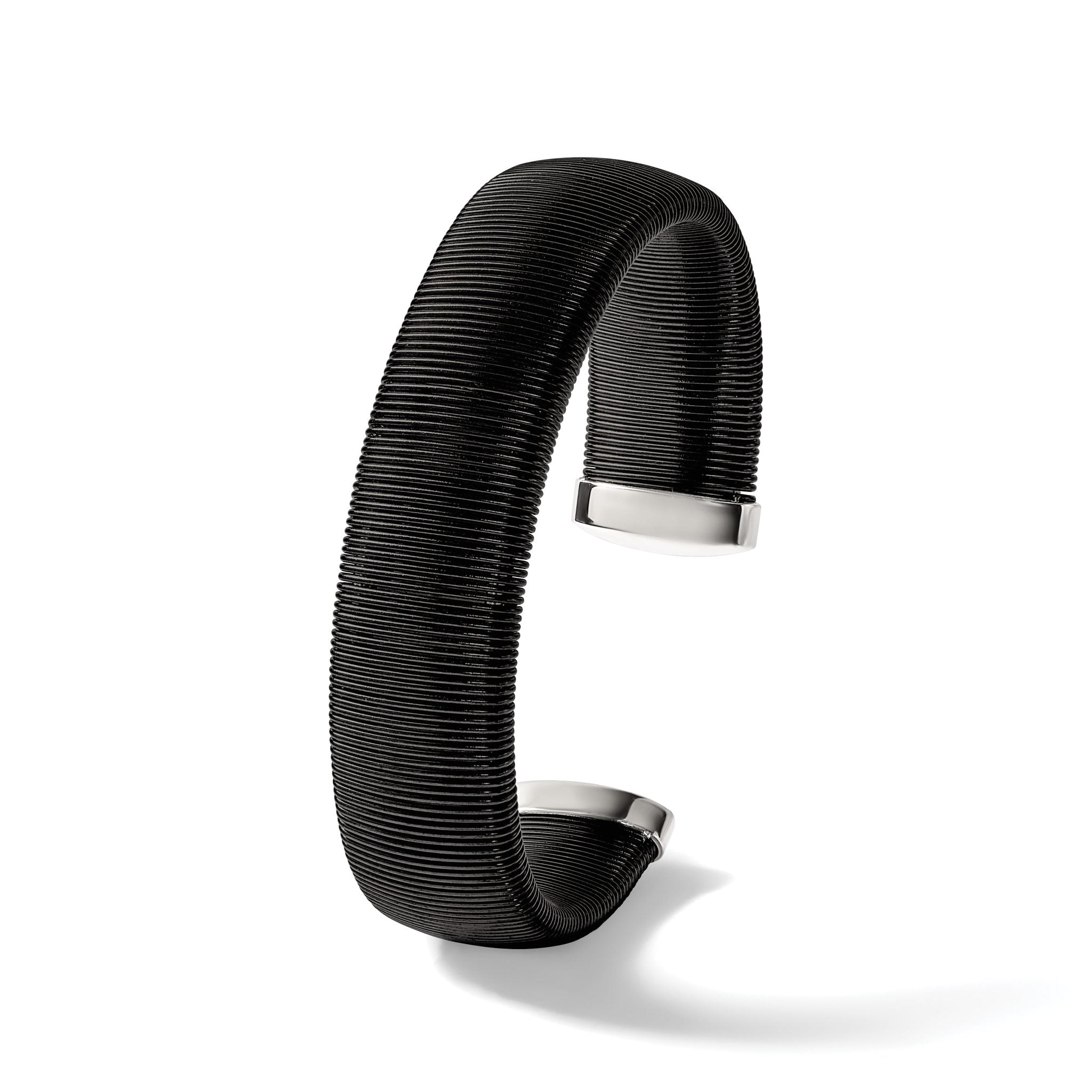 Stainless Steel Polished Black IP-plated Wire 18mm Cuff Bangle Bracelet