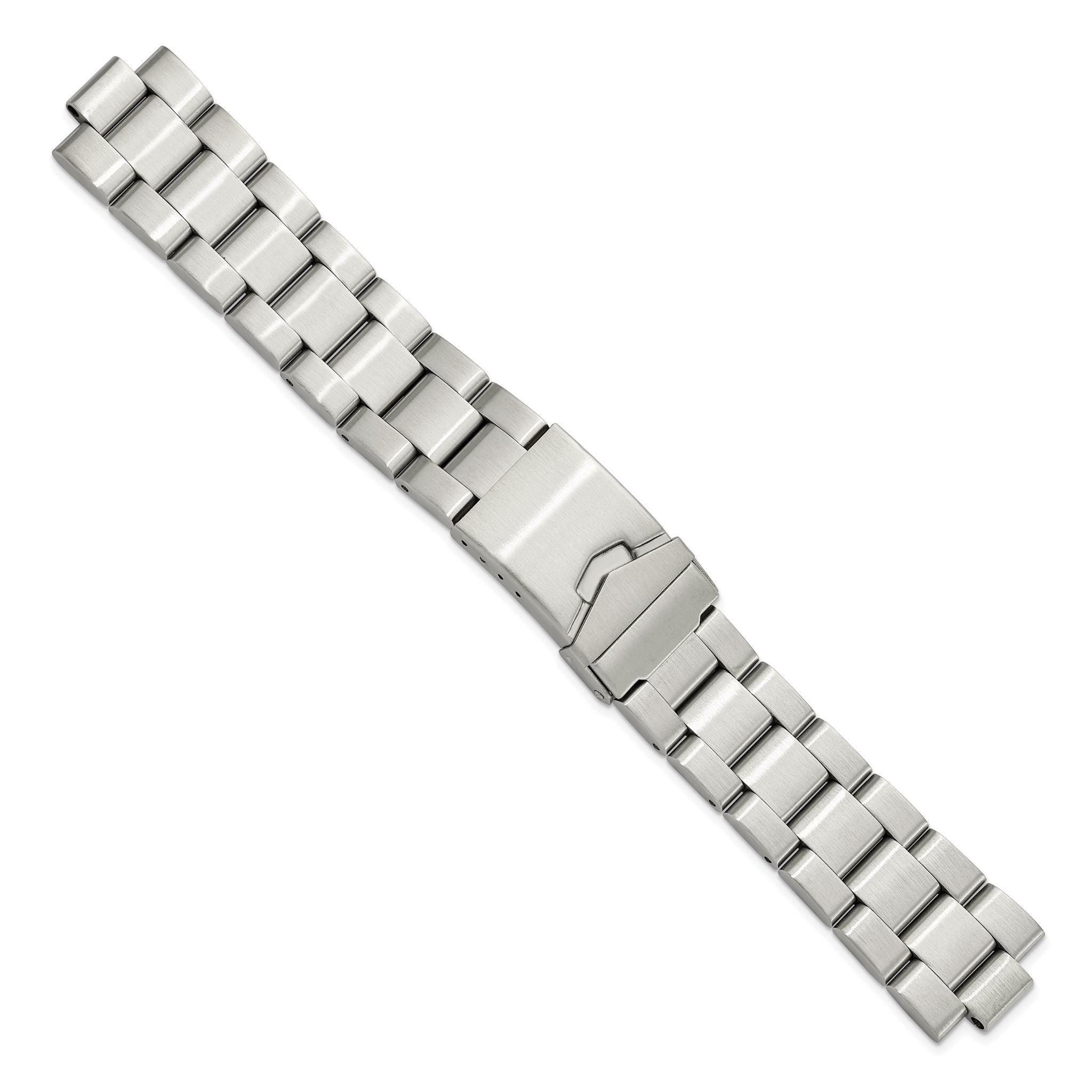 18-20mm Satin Stainless Steel Oyster-Style Solid Link with Deployment Buckle 7 inch Watch Band Secondary image