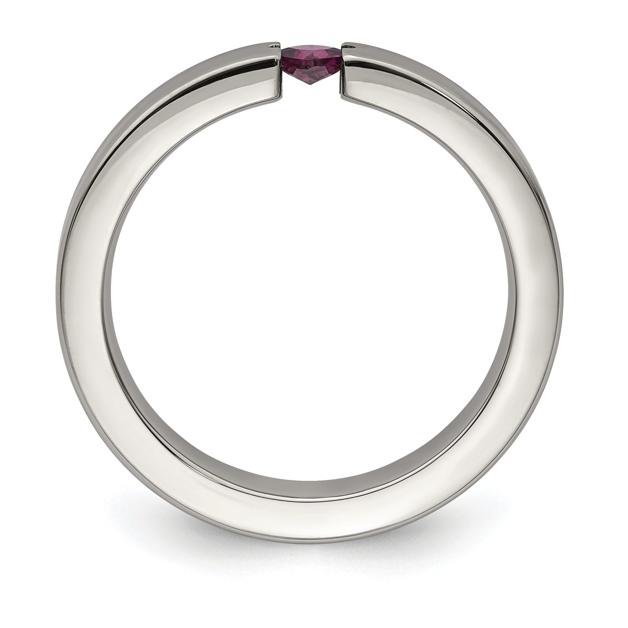 Edward Mirell Titanium Tension-set Square Rhodolite Garnet Brushed 4mm Band Secondary image